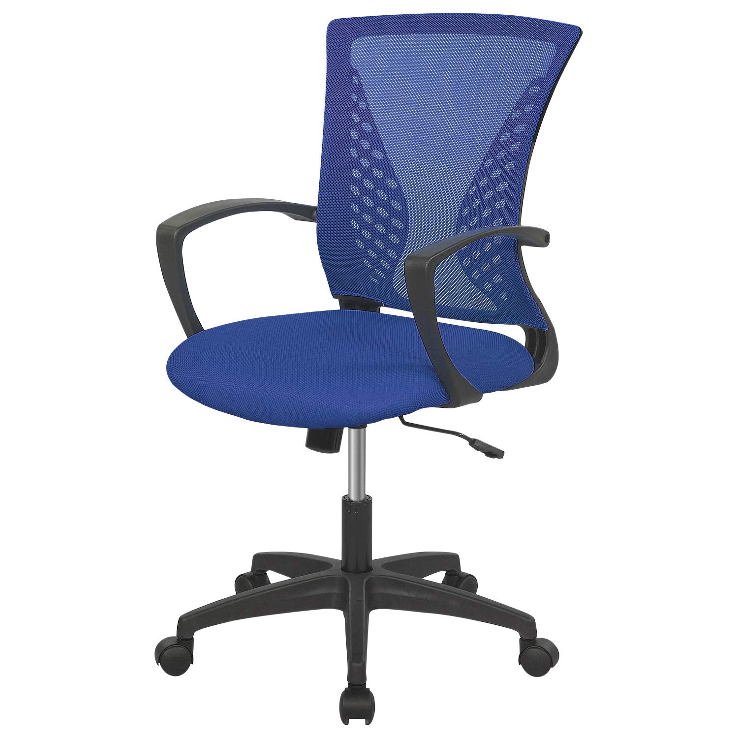 Photo 1 of Home Office Chair Mid Back PC Swivel Lumbar Support Adjustable Desk Task Computer Ergonomic Comfortable Mesh Chair with Armrest (Blue)
