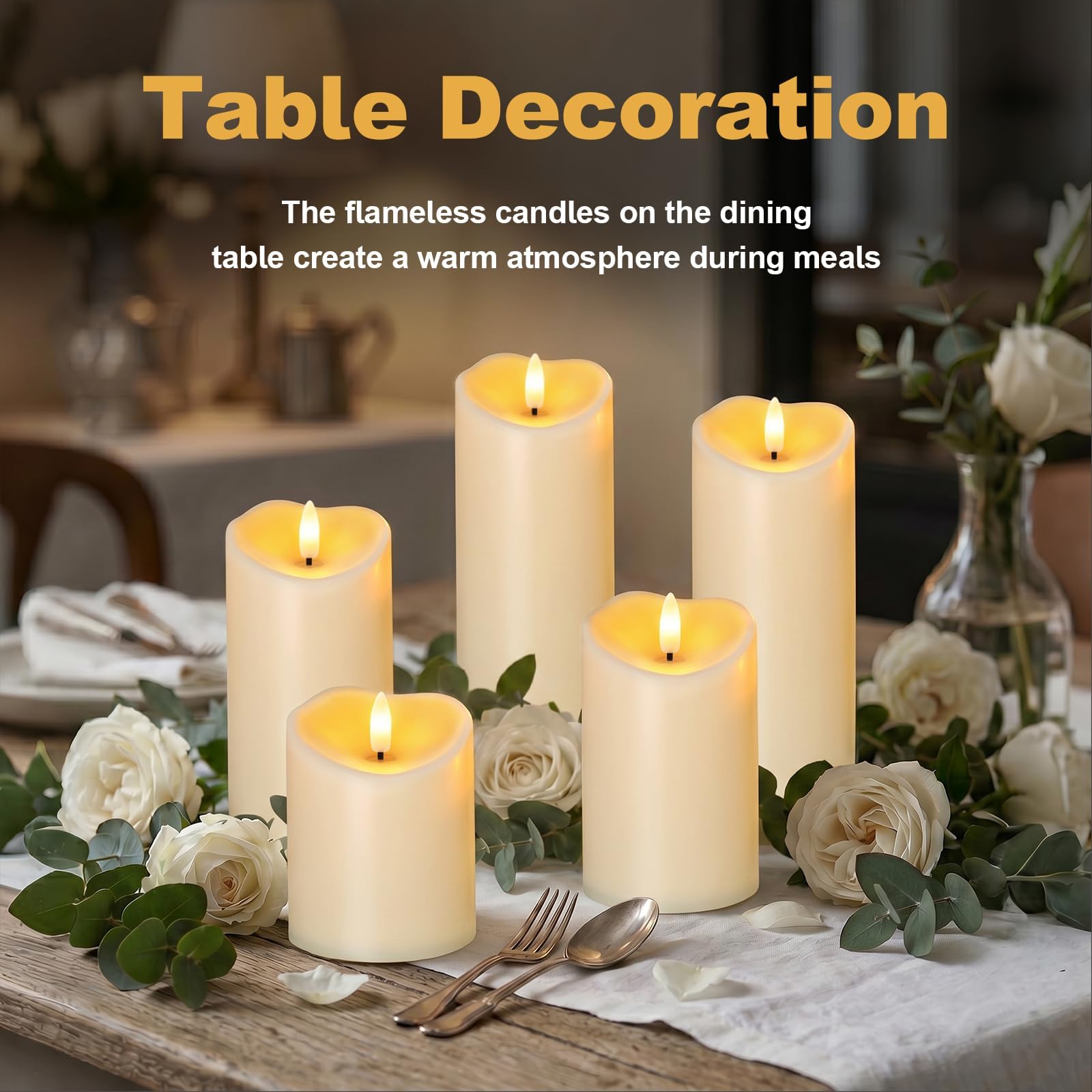 AMAGIC Lot de 5 bougies LED sans flamme étanches à piles avec télécommande et minuterie, pour décoration d'intérieur, ivoire foncé