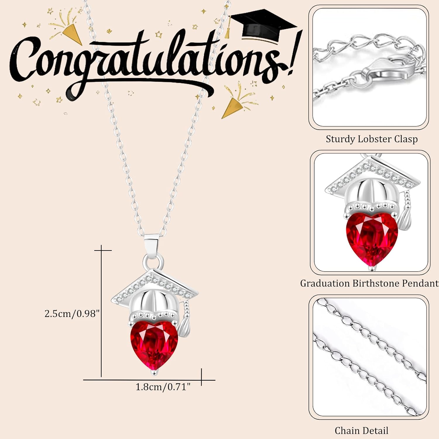 Graduation Necklace Bachelor Cap Necklace Class 2026 Grad Cap College High School Grad Graduation Jewelry Birthday Gifts with Box