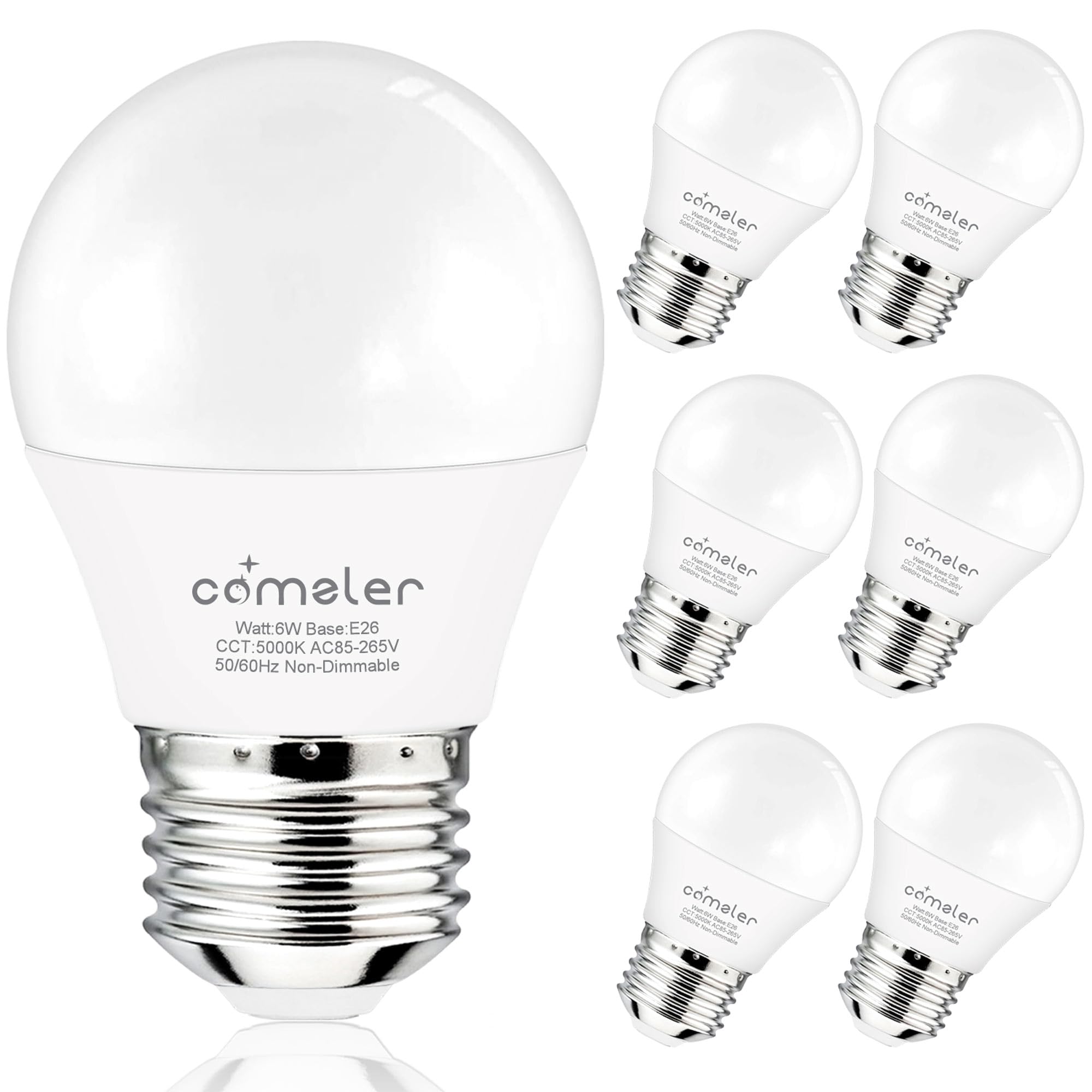 comzler 6W A15 LED Bulb Daylight 60 Watt Equivalent, E26 Medium Screw Base Small Light Bulb Cool White 5000K, Home Lighting Decorative Ceiling Fan Light Bulbs Non-Dimmable(Pack of 6) …