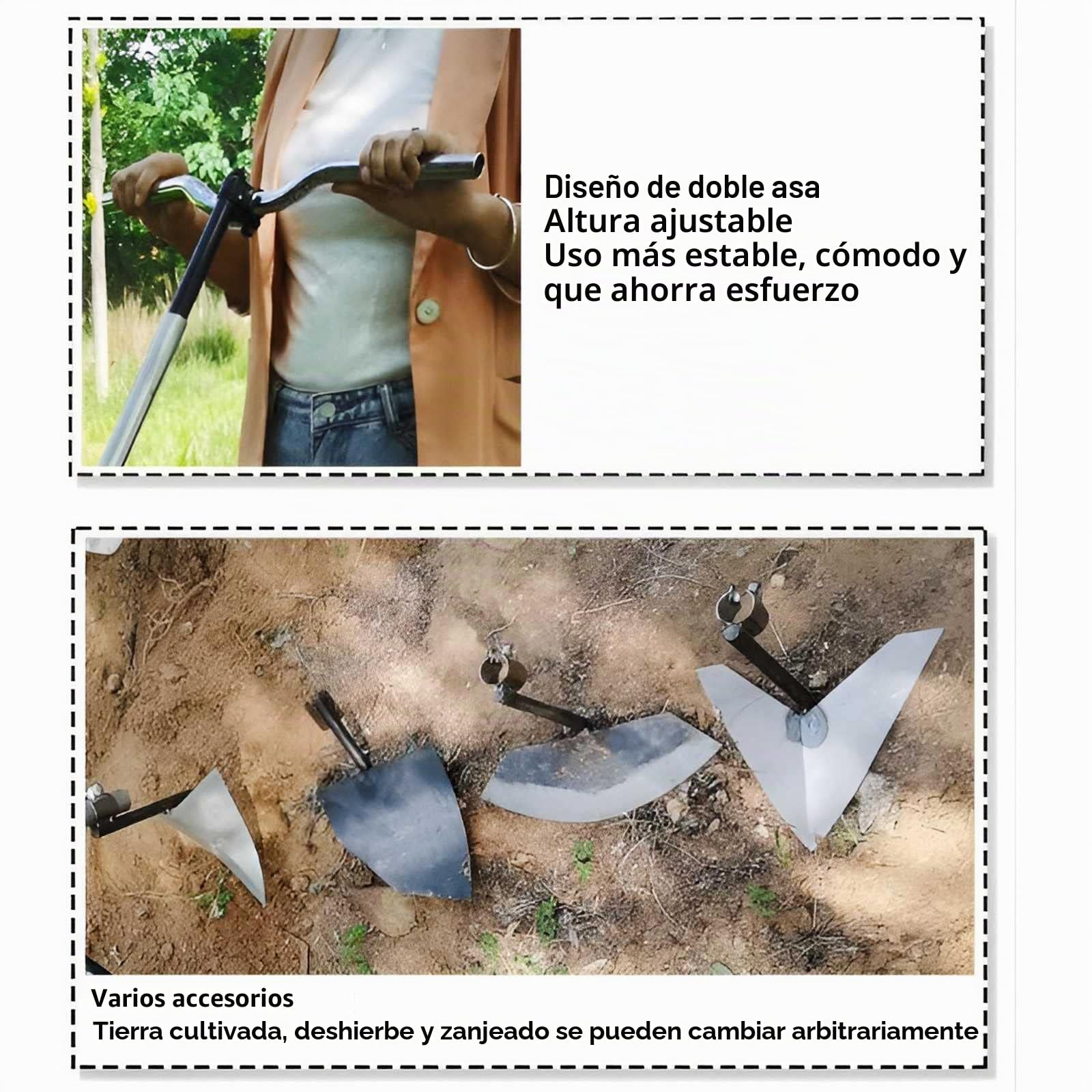 Cultivador De JardíN, Reja Altura del Mango Ajustable Ligero Y Compacto Se Utiliza para Desherbar, Abrir Zanjas, Aflojar Y Remover La Tierra Regalo para El Jardinero