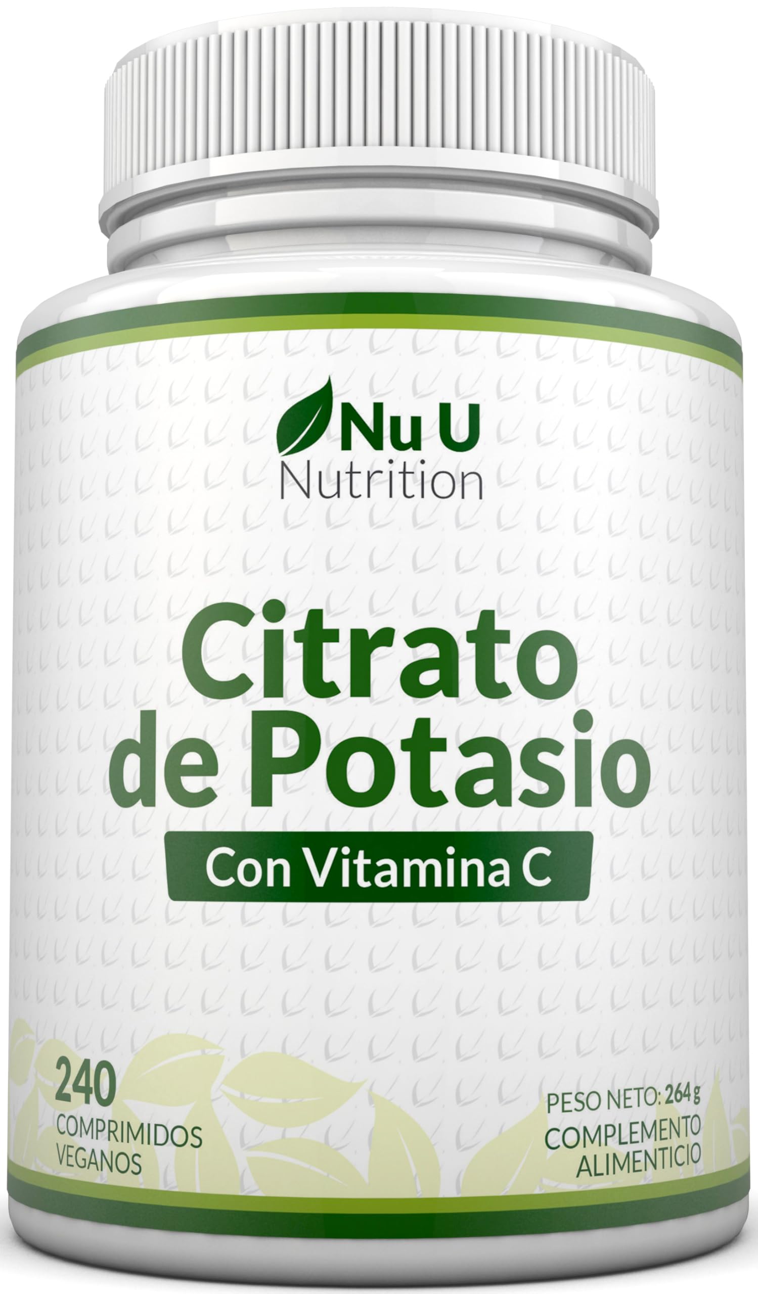Potasio 1550mg con Vitamina C - 240 Comprimidos Veganos - Suministro Para 4 Meses - 500mg de Citrato de Potassium Activo de Alta Potencia - Fabricado en Europa - Nu U Nutrition