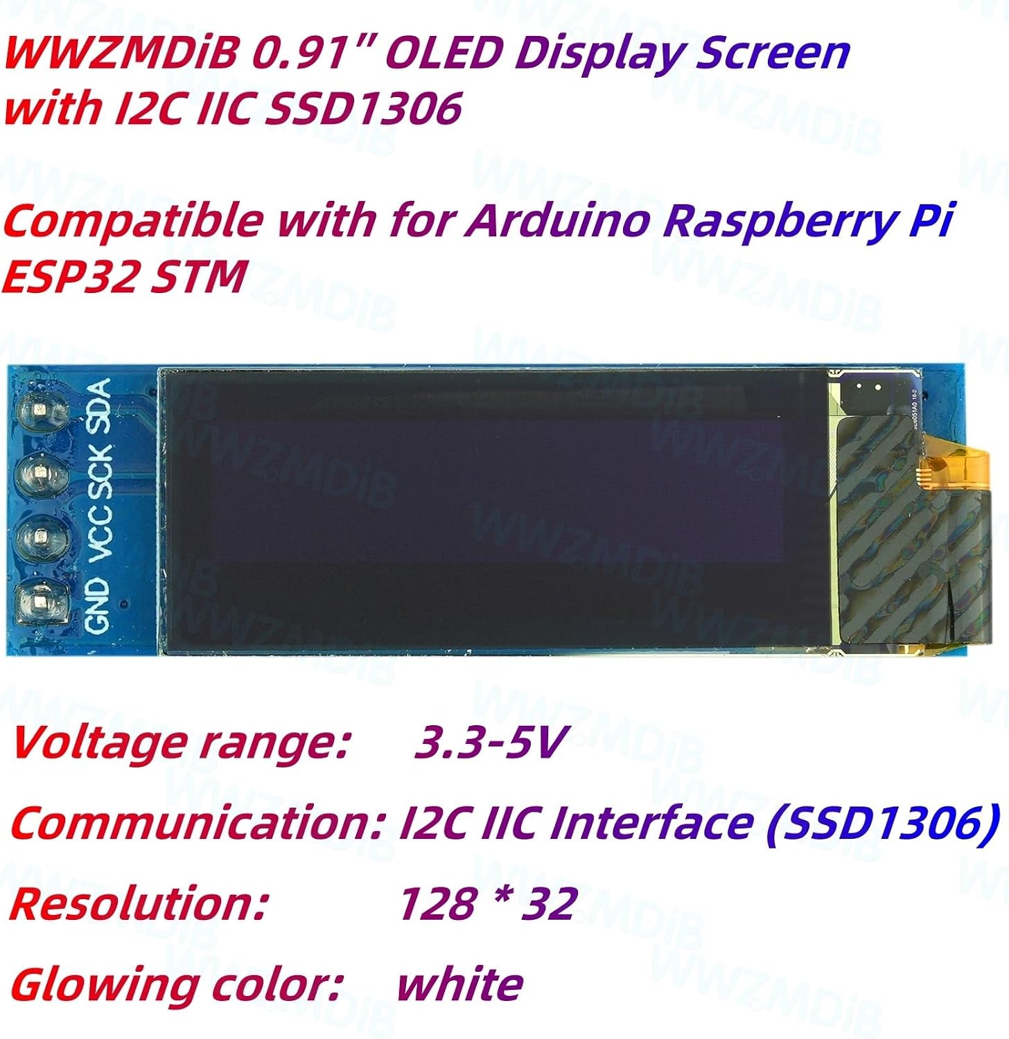 WWZMDiB 3 Pcs 0.91″ OLED Display Screen with I2C IIC SSD1306 Compatible with for Arduino Raspberry Pi ESP32 STM