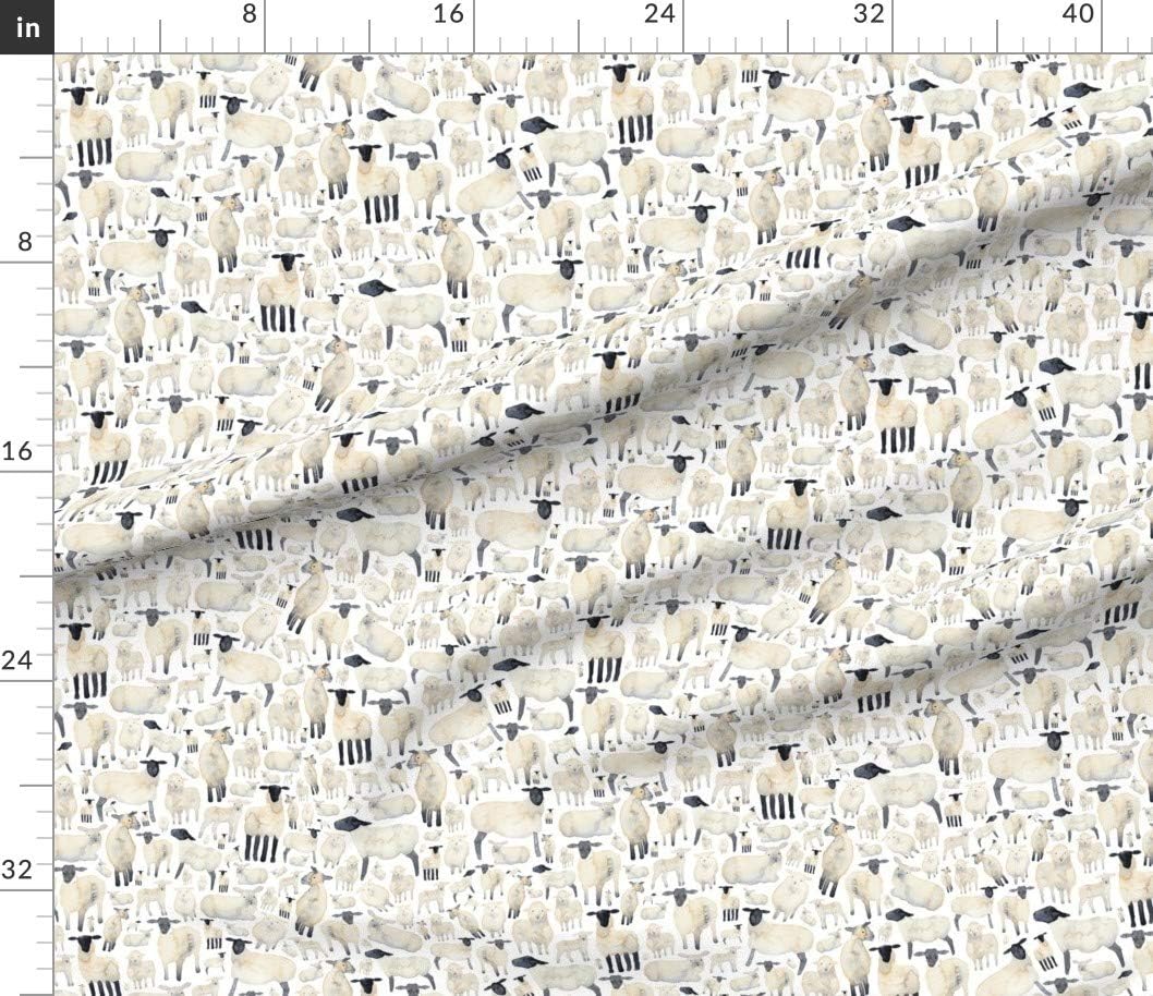 Spoonflower Fabric - White Sheep Farmyard Animal Lamb Spring Easter Printed on Petal Signature Cotton Fabric by The Yard - Sewing Quilting Apparel Crafts Decor