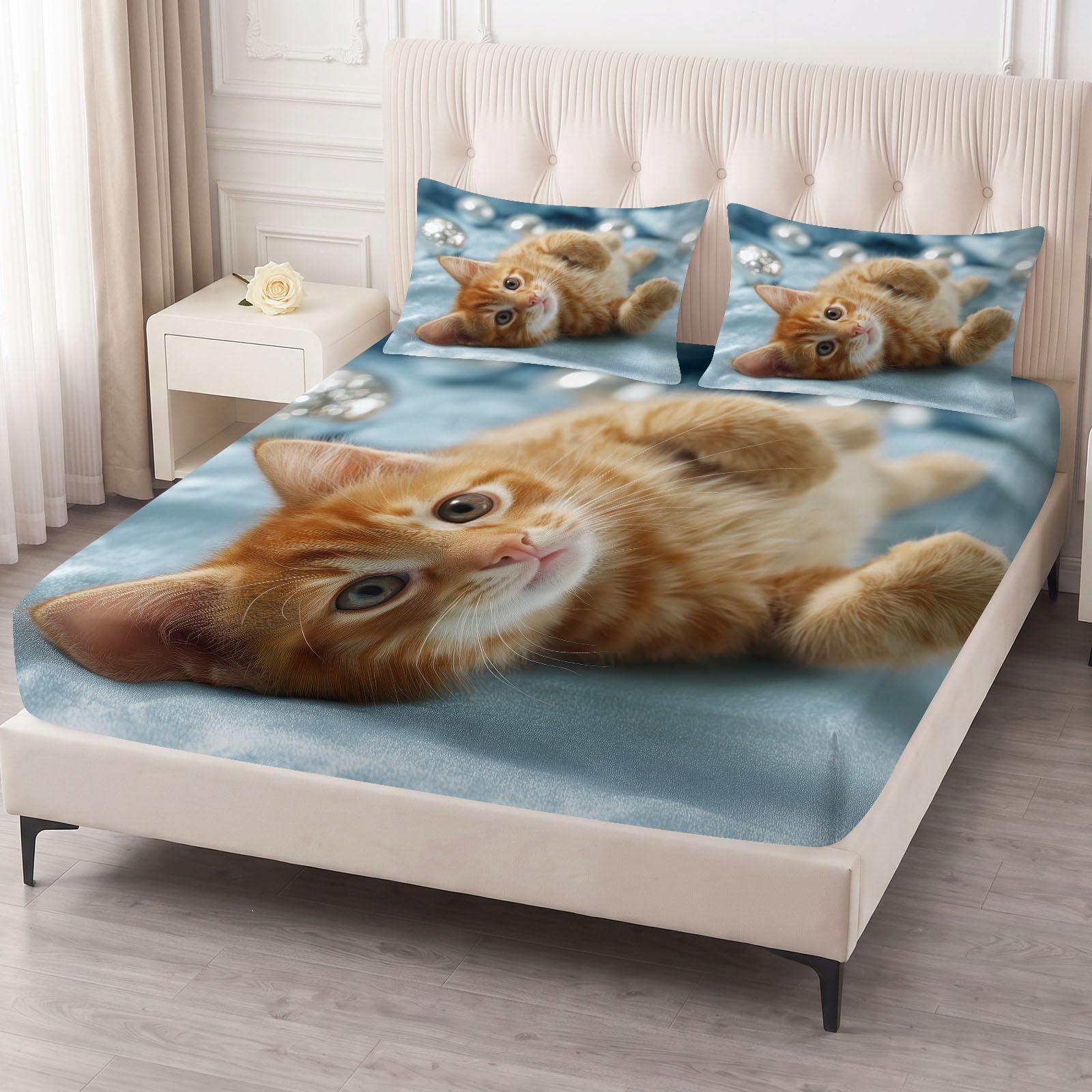 Lenzuolo con angoli, 160 x 200 cm, motivo: animali e gatti