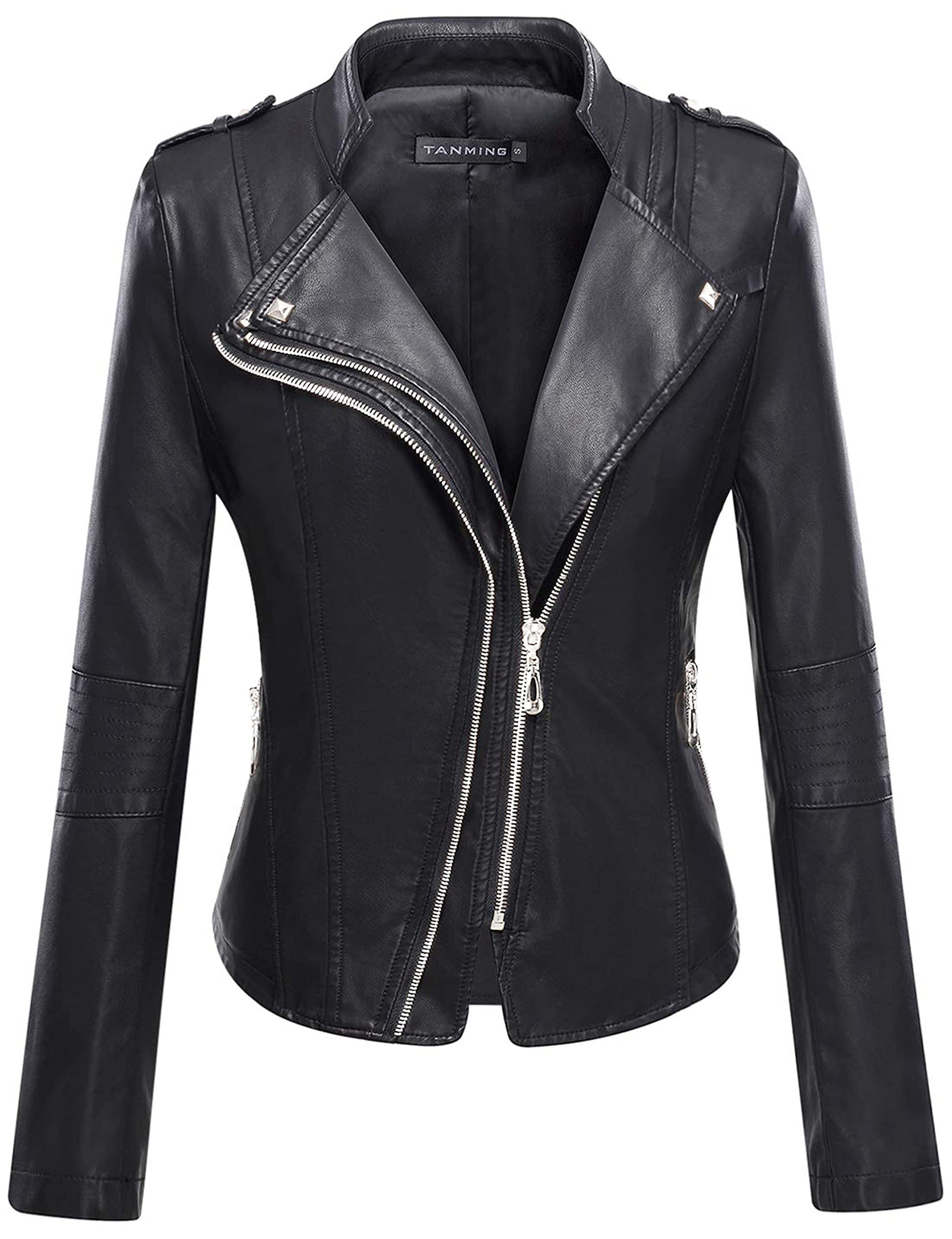 Tanming Women's Faux Leather Moto Biker Short Coat Jacket
