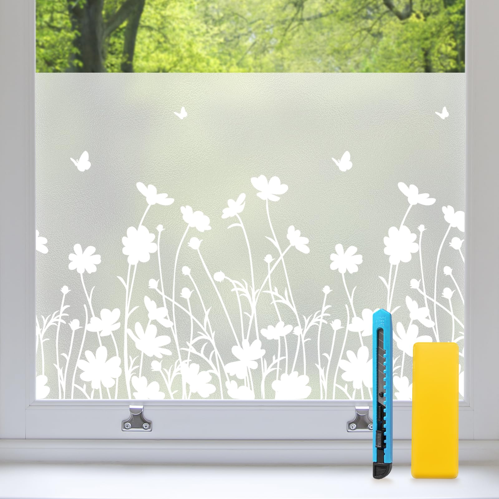 Zindoo Fensterfolie Blickdicht Löwenzahn Sichtschutzfolie Fenster