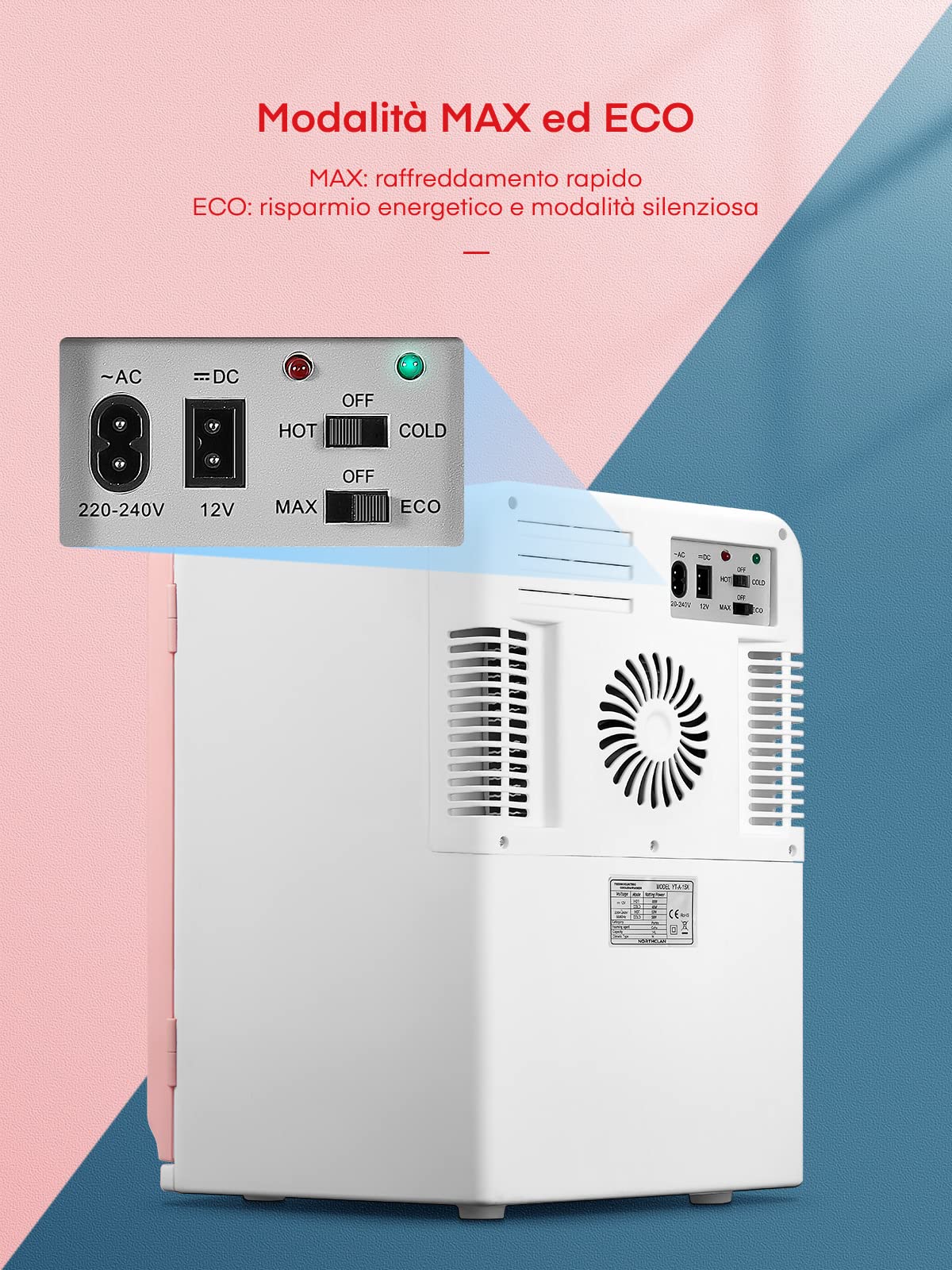 NORTHCLAN Mini Frigo da 15 Litri, Piccolo Frigorifero Portatile con funzione di raffreddamento e riscaldamento, per Casa, Camera da Letto, Ufficio e Viaggio, Modalità Max ed Ec, AC/DC, Rosa