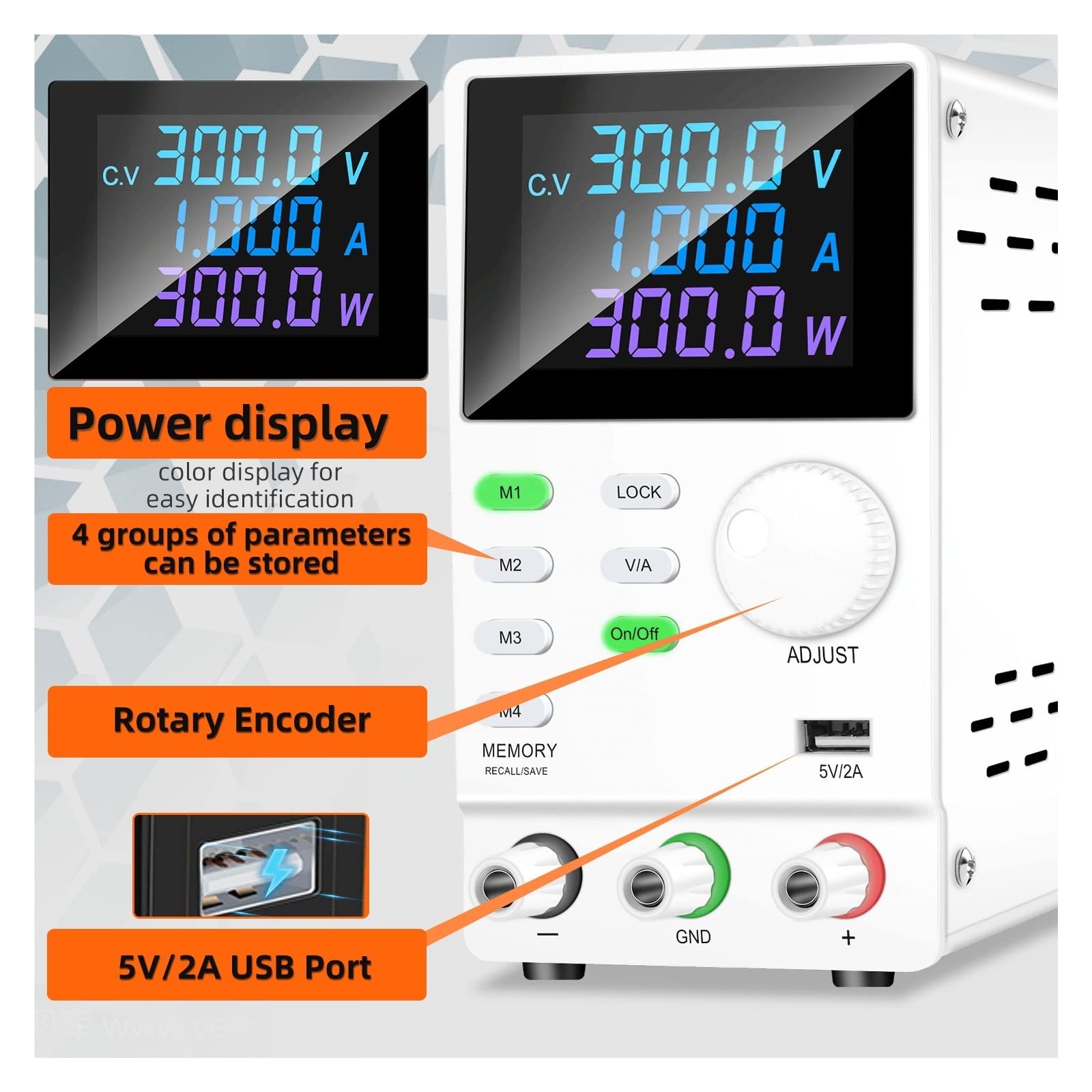 Alimentatore da Banco DC Power Supply Lab Funzione di memoria programmabile regolabile Banco alimentazione STABILITORE STUNDATORE DI TENSIONE(Noir,120V 3A)