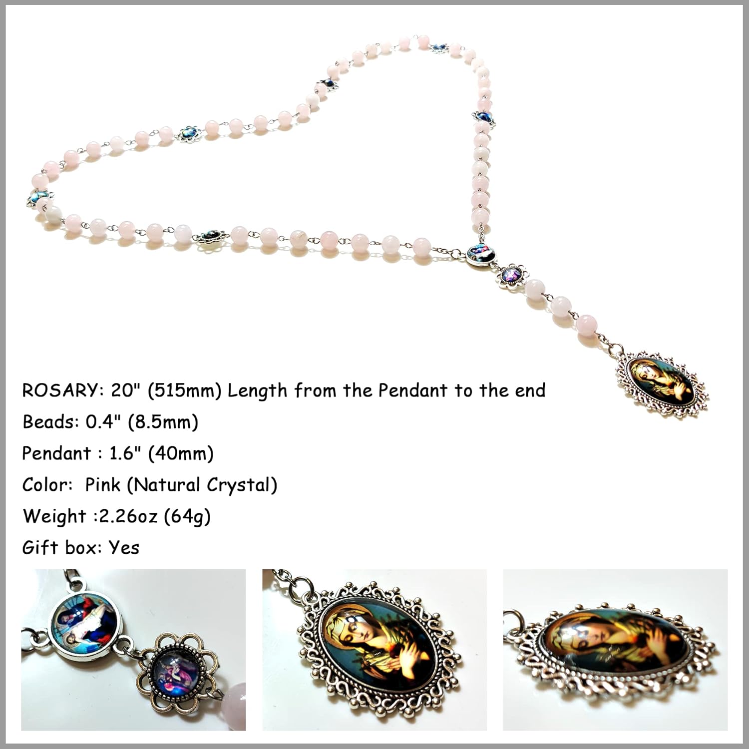 Seven Sorrows Rosary Beads Chaplet Natural Crystal Rosery Cross Catholic gifts - Image 4