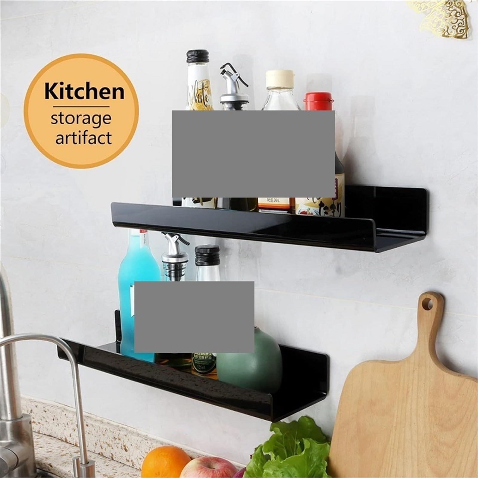 Estantes Flotantes Estante de pared for libros, estante flotante montado for dormitorio, baño, cocina, organizador, almacenamiento, soporte de Perfume y maquillaje, 2 uds. Para Salón, Cocina(2pcs-Blac