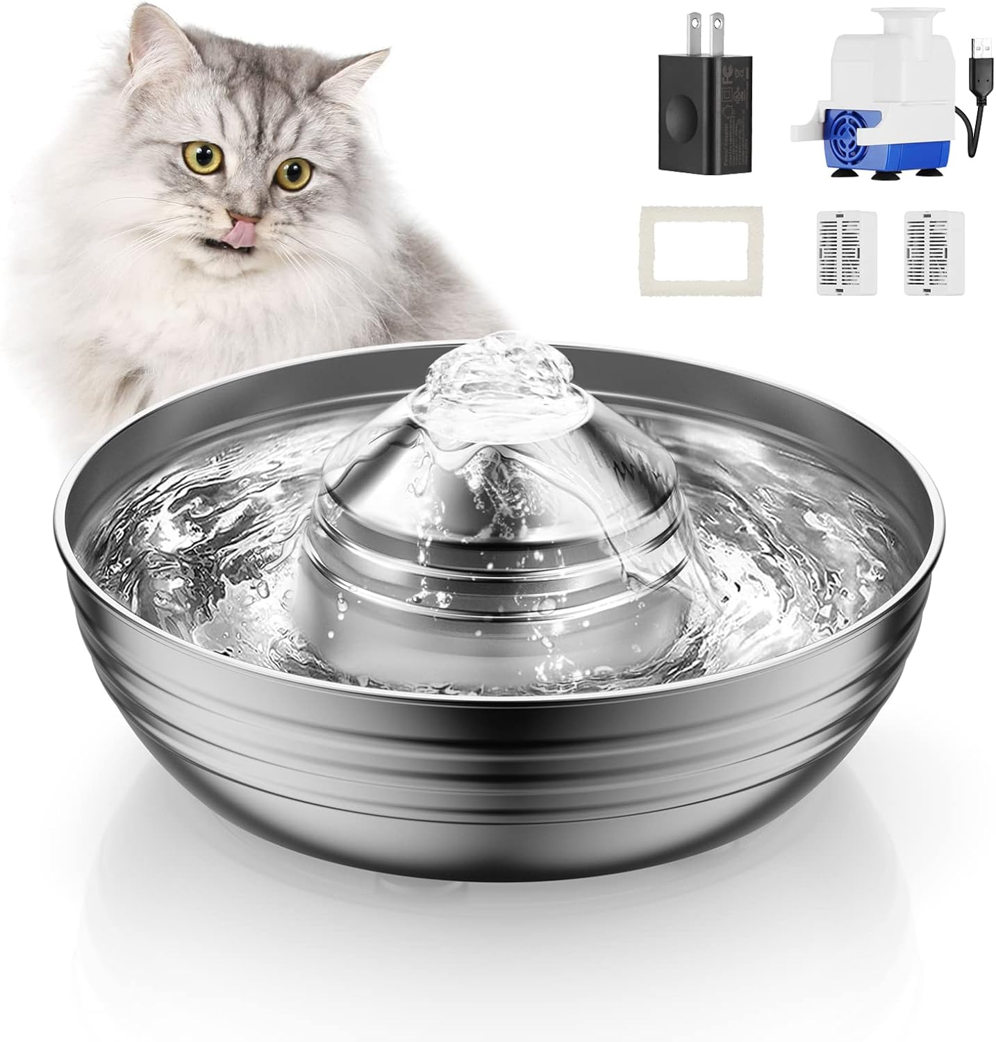 isYoung Cat Water Fountain Stainless Steel, 67oz/2L Metal Pet Fountain