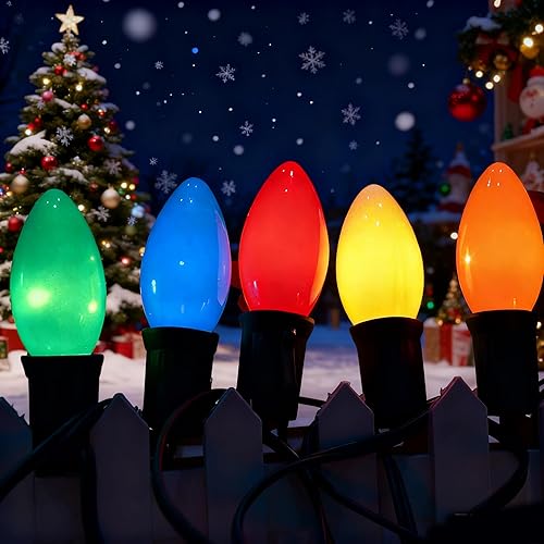 Miniatura 10 de Luces C9 transparentes para el día de San Valentín de 25 pies para exteriores, cadena de luces vintage con 26 bombillas C9 blancas cálidas, luces