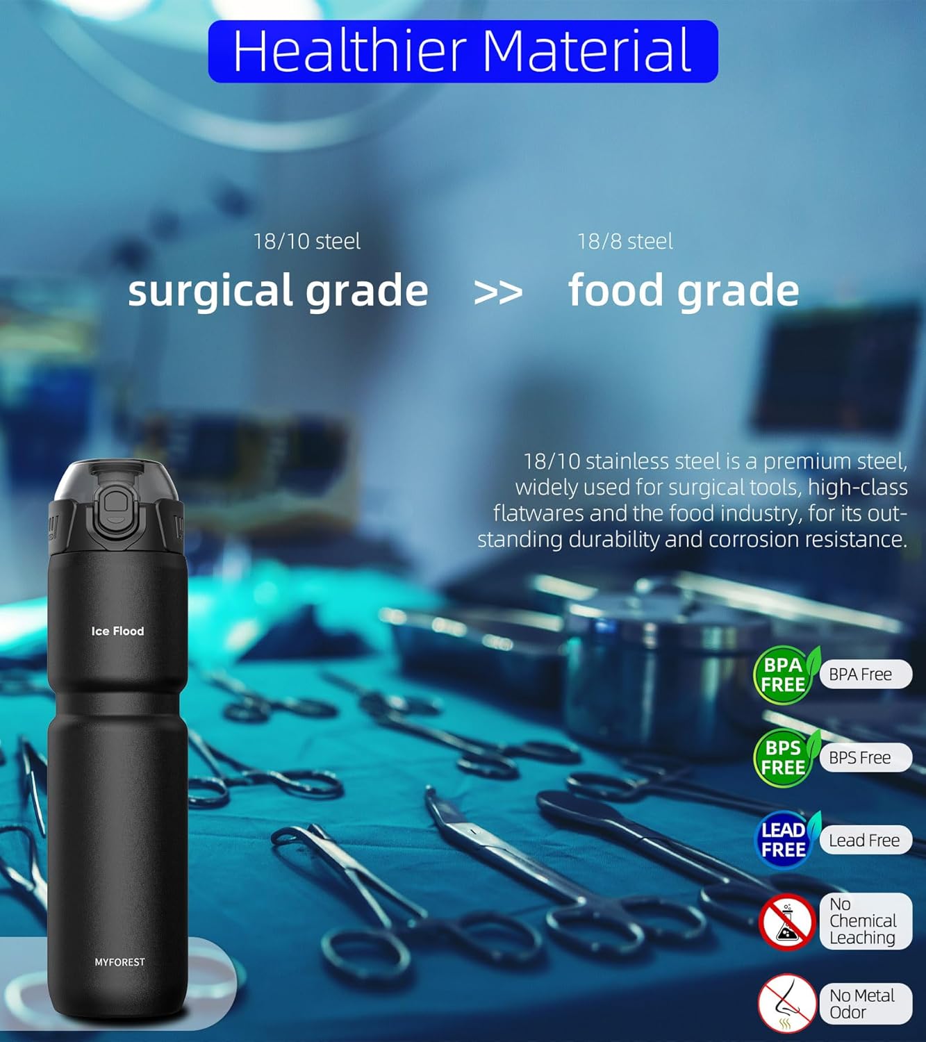 24oz/700ml Insulated Bike Water Bottle, Surgical Steel: No Plastic Taste, Stronger Grip for MTB & Gravel, Chug/Sip 2-in-1, Dirt Cap/Anti-Scratch (Matte Black) - Image 2