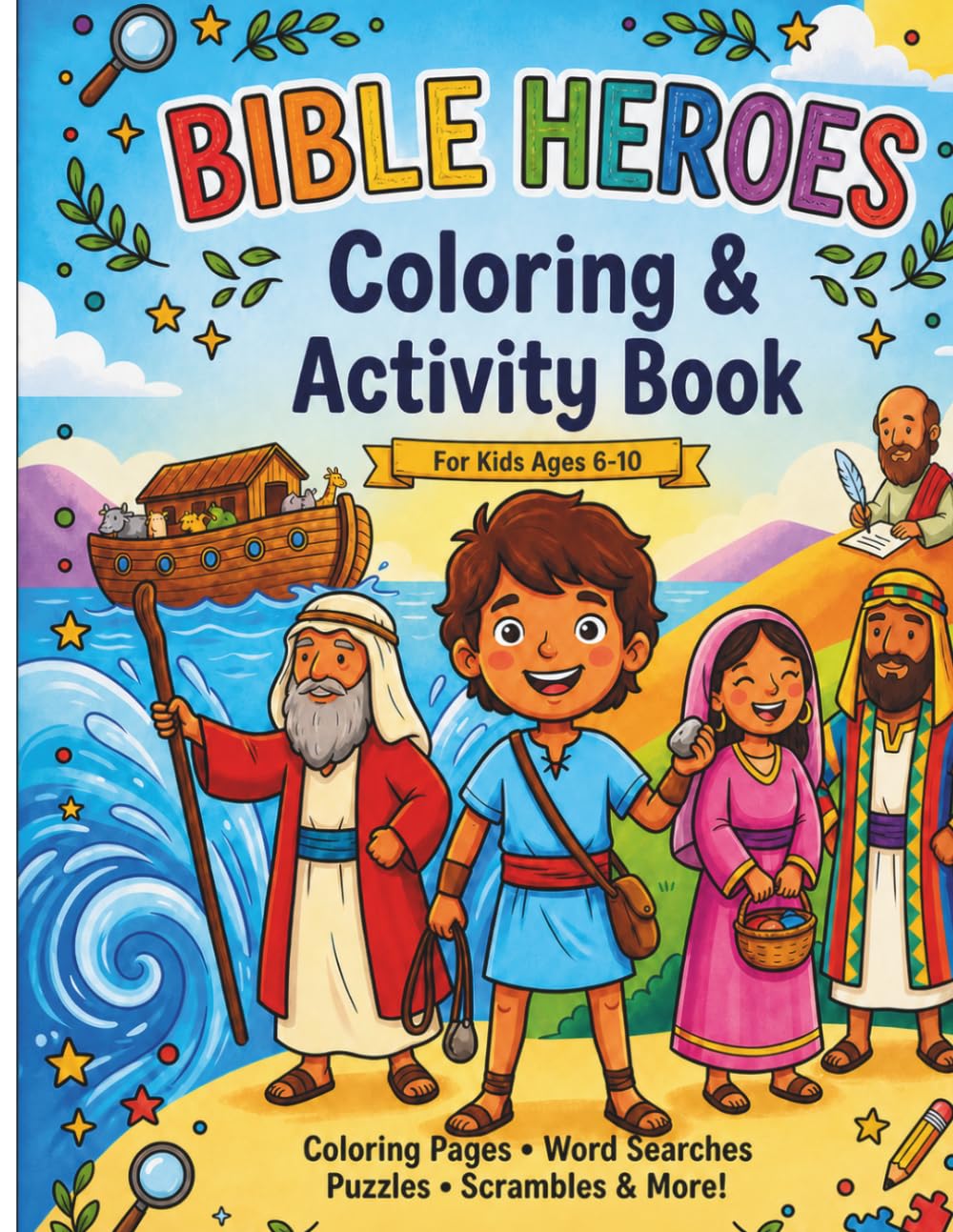 Bible Heroes Coloring and Activity Book: Coloring Pages, Word Searches, Puzzles, Scrambles.