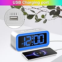 Vista 7 de Reloj despertador LED digital de luz nocturna colorida con alarma doble súper fuerte, modo de días laborables, repetición, atenuador, puerto