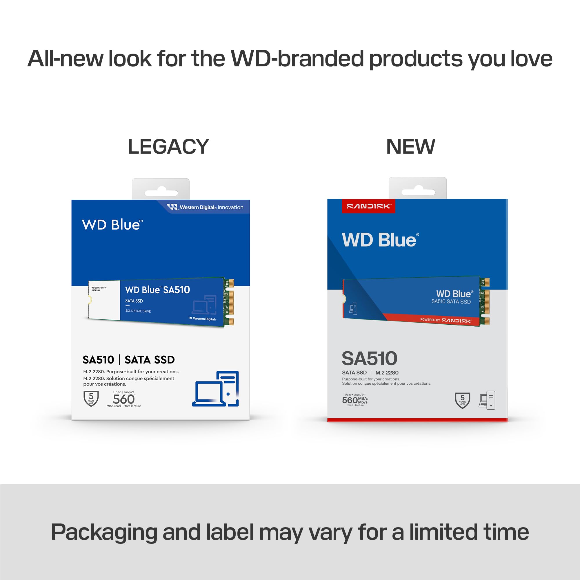 WD Blue SA510 SATA SSD 2 TB M.2 2280 (Lesen bis 560 MB/s, Schreiben bis 520 MB/s, Upgrade für PC/Laptop, dreimonatiges Probeabo von Dropbox Professional, Western Digital SSD Dashboard)
