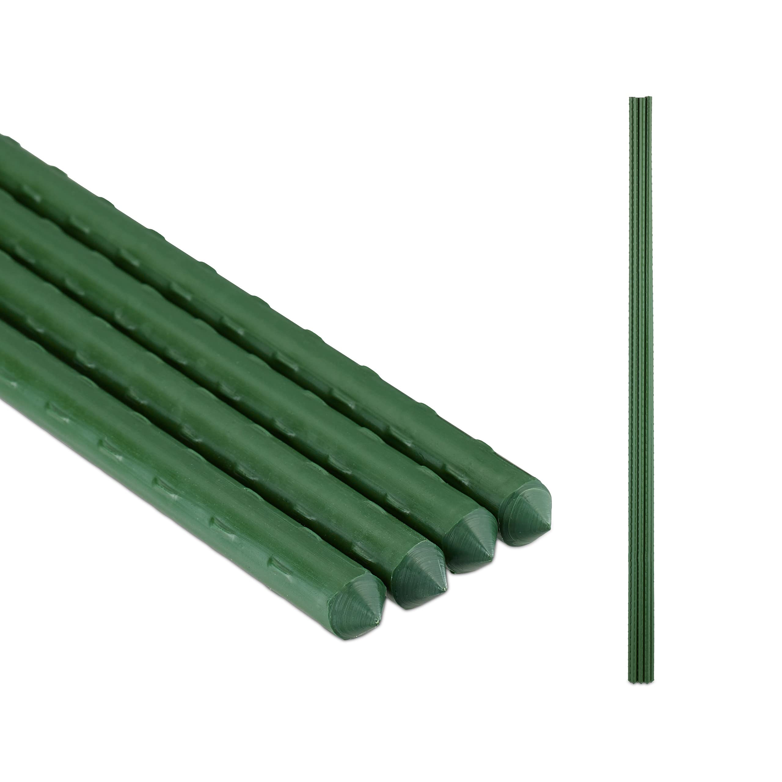 Relaxdays Cañas Plantas, Set 10 Uds., 90 cm, 10 mm Ø, Soporte Tomateras, Acero Plastificado, Palos Jardín, Verde Oscuro