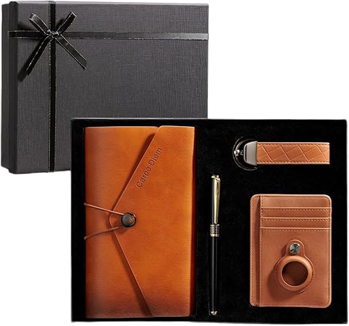 Gift Baskets for Men Premium Gift Set in Elegant Black Textured Gift Box Perfect for Birthday, Husband, Dad,Boyfriend Includes AirTag Wallet, Travel