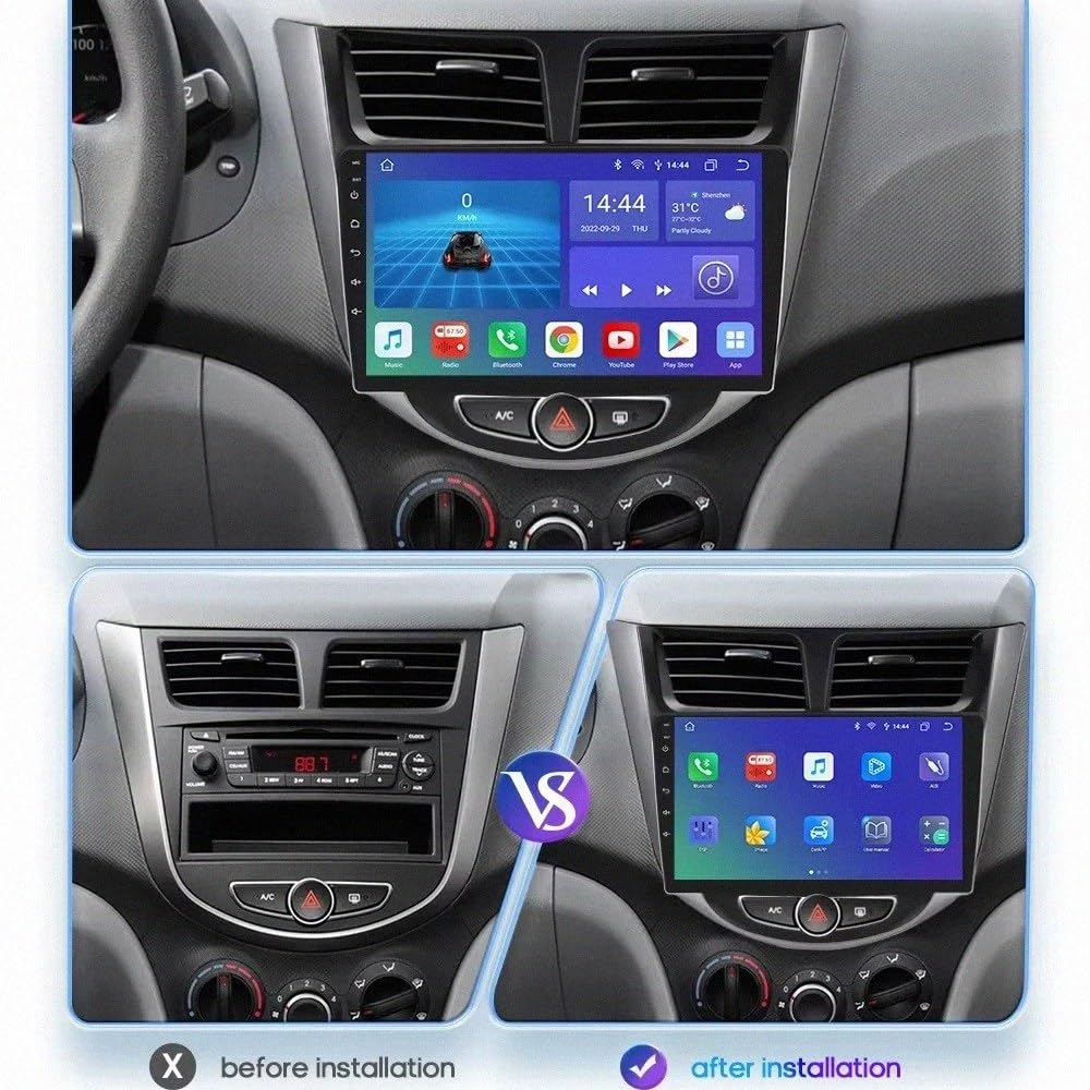 Wyświetlacz Carplay dla Hyundai Solaris Accent Verna 2010-2016 Ekran Dotykowy Z Bluetooth, Mirror Link, Sterowaniem Głosowym, Nawigacją Gps, Fm, Aux I Wi-Fi, 8 Rdzeń 6G+128G