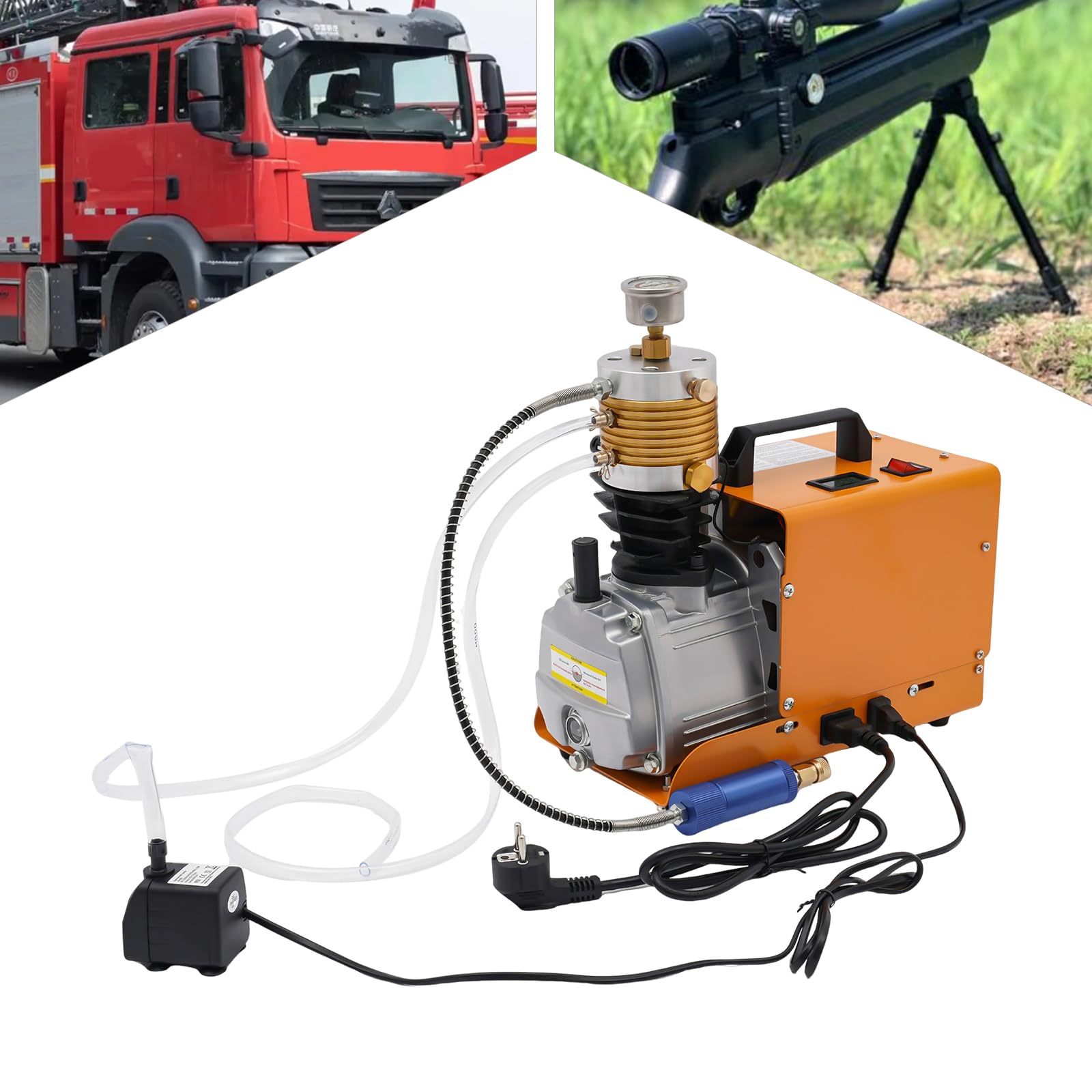 Kompresor PCP, 1,8 kW, 2800 obr./min, 300 bar, elektryczna pompa powietrza z podkładką antywibracyjną i rękawicami do wysokociśnieniowych butli gazowych, pompowania opon