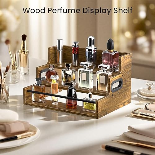 Miniatura 5 de Estante de exhibición de botellas de licor de 3 niveles, organizador de jarabe de café de madera, estante de especias retro para encimera, estantes