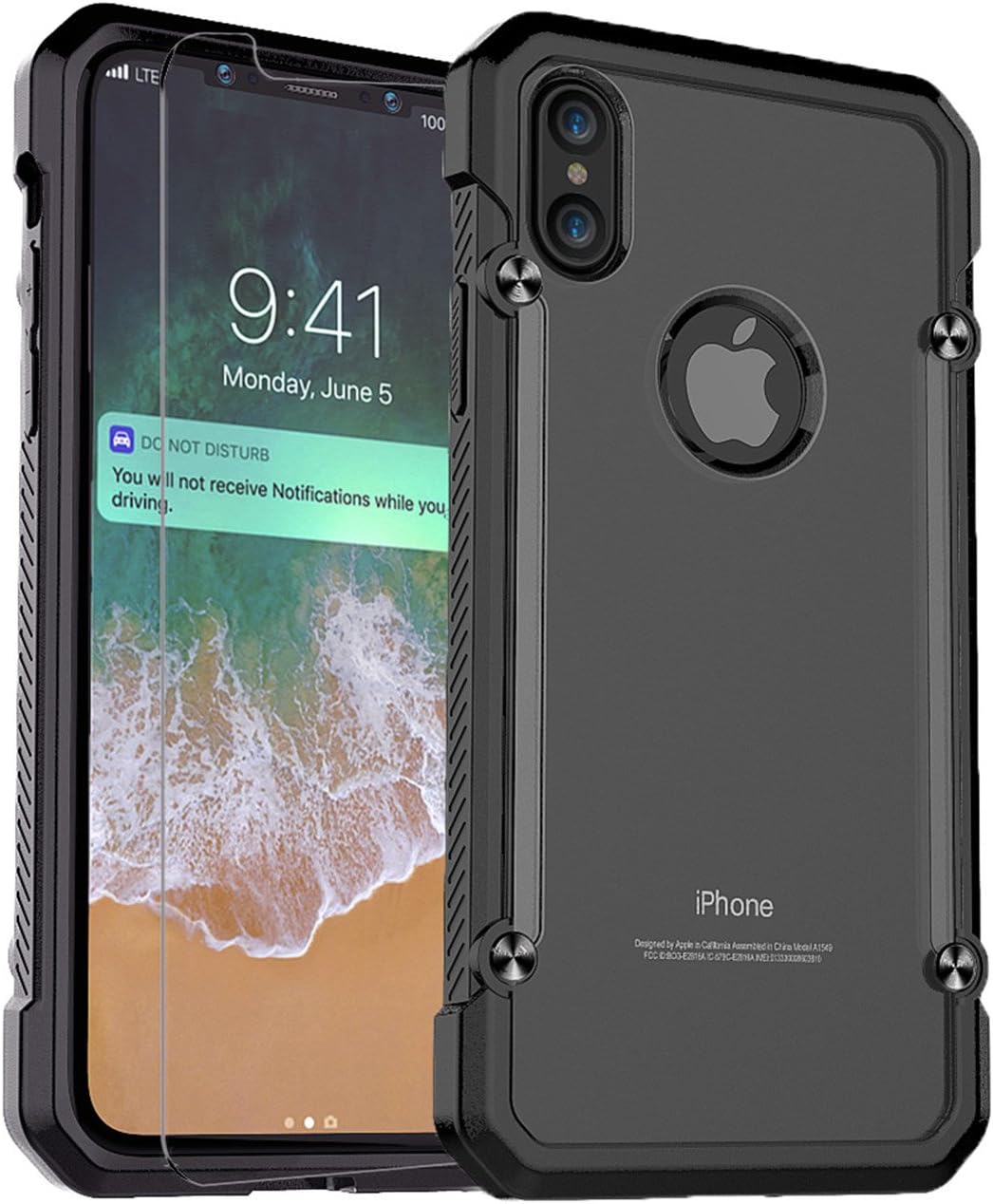 iPhone X Case,PC + TPU Hybrid Ultra-Thin Military Grade Shock Absorption Hybrid Armor Defender Protective Case Cover with Built-in Screen Protector for Apple iPhone X.