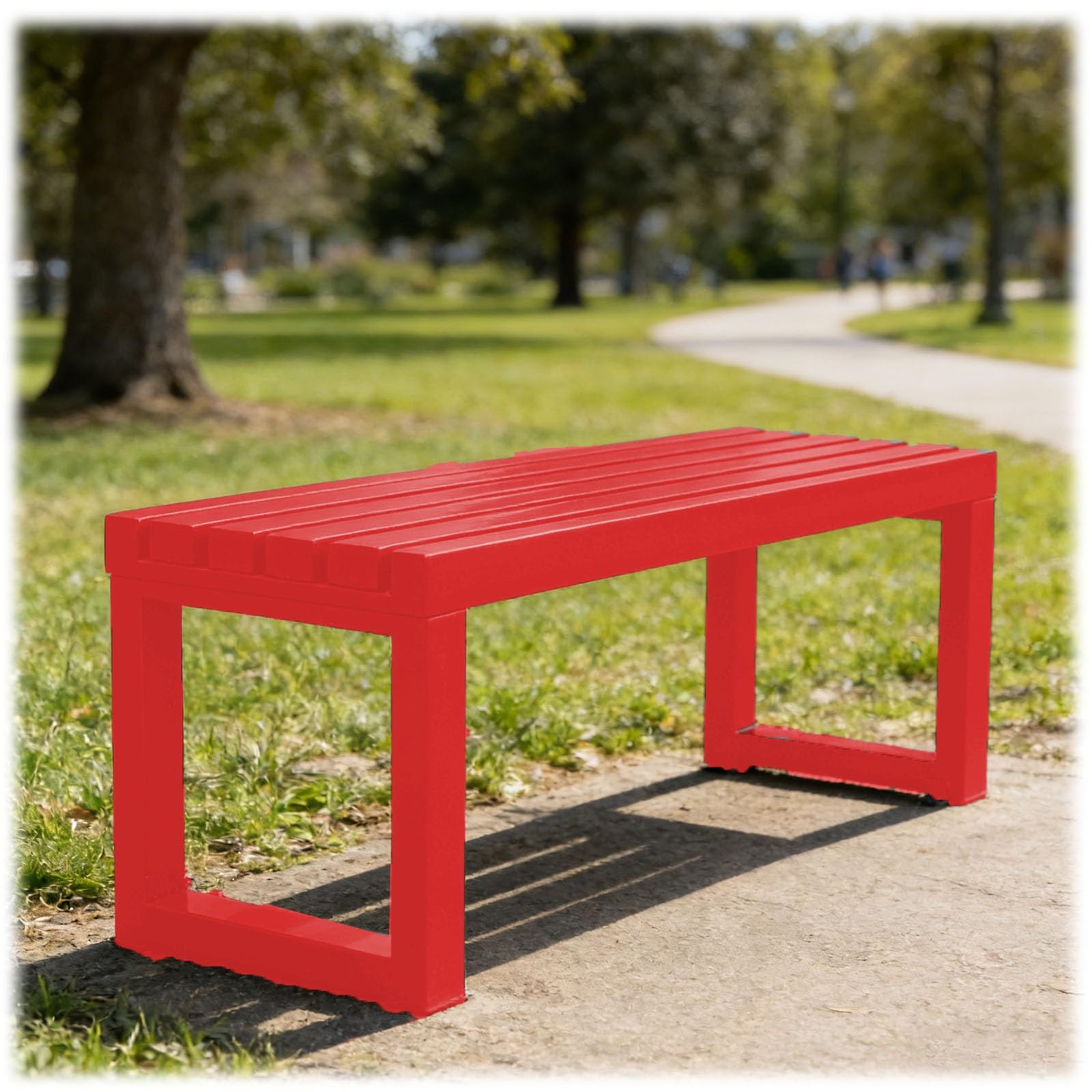 Gartenbank Ohne Lehne Wetterfest Terrassenbank 2-Sitzer Parkbank Aus Metall, Outdoor Ruhe Sitzfläche, Bank Mit Lattenrost für Terrasse, Garten, Veranda Und Balkon(Rot,100cm)