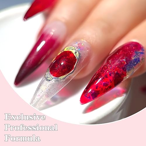 Miniatura 6 de senvenski Esmalte de uñas de gel de gelatina color granate, rojo cereza, esmalte de gel transparente, kit de esmalte de gel de cristal transparente,