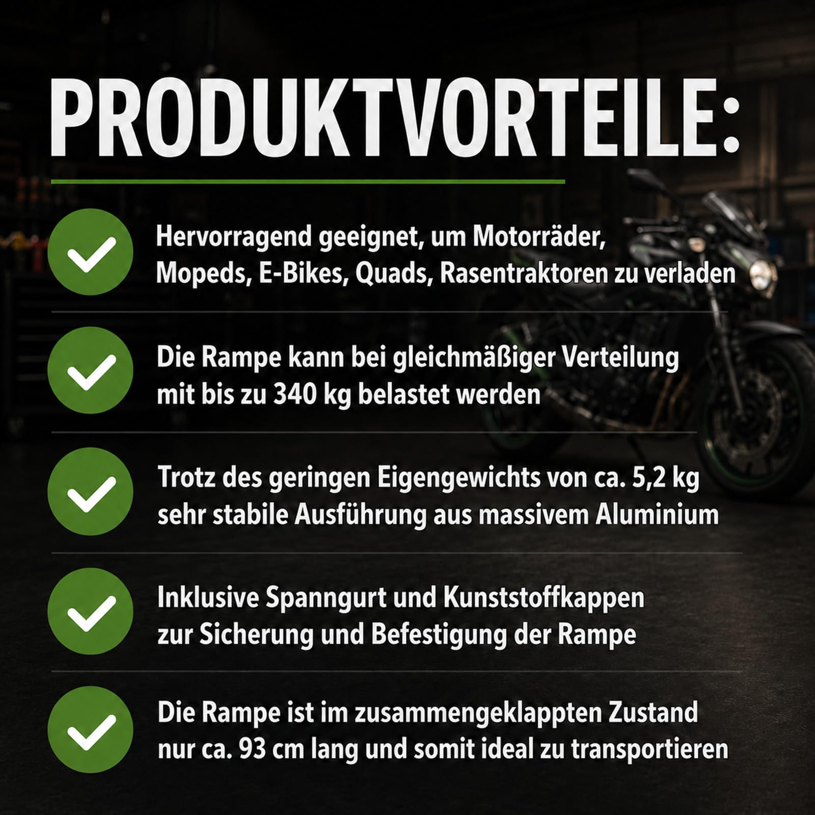 TRUTZHOLM Auffahrrampe klappbar Länge 180 cm Traglast 340 kg | Faltbare Laderampe Alu Verladerampe Antirutsch für Motorrad ATV Quad PKW Auto