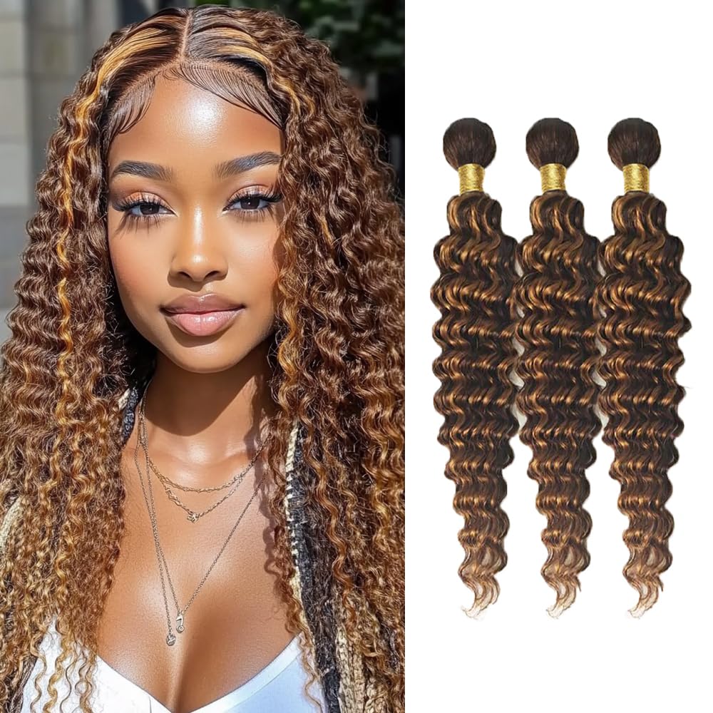 P4/30 Ombre Deep Wave Human Hair Bundles Brazilian Virgin Hair Two Tone Highlight 8A Grade Color #30 Hair Extensions 20 22 24 Inch
