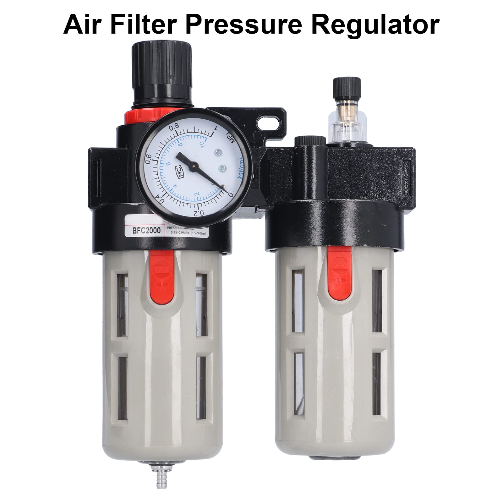 Regulador de Presión de Filtro de Aire Regulador de Filtro de Aire Comprimido de Aleación de Aluminio de 0,15 a 0,9 MPa con Indicador de Separación de Agua y Aceite para Equipos de (BFC2000)