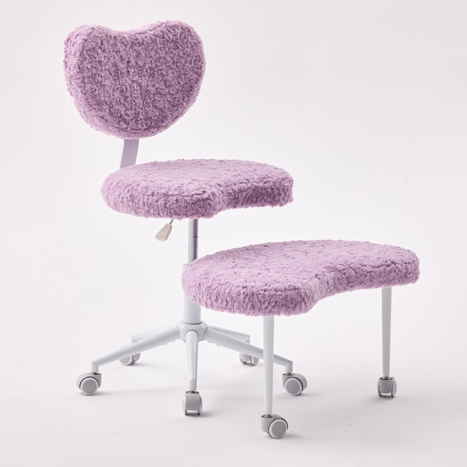 Meditation Chair with Wheels, Ergonomic Criss Cross Chair, Adjustable ADHD Floor Sitting Chair, Swivel Cross Legged Office Chair with High Back, Kneeling Posture Chair, Plush Faux Fur Fabric（Violet）