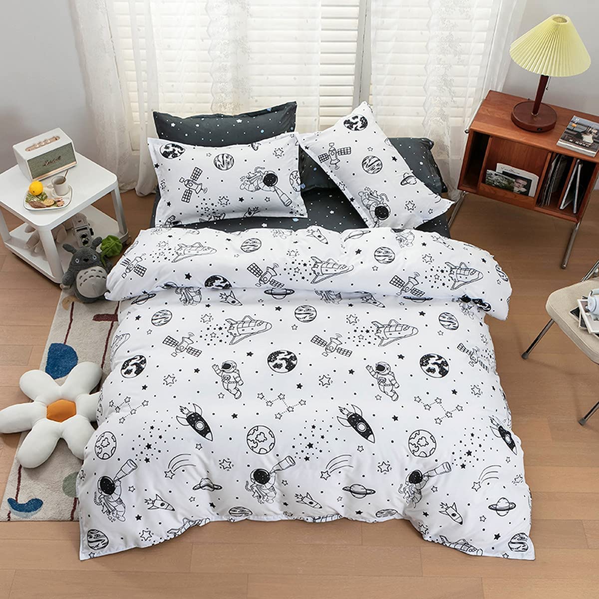 Loussiesd Kids Astronaut Rocket Duvet Cover Set Single Boys Ourter Space Adventure Galaxy Bedding Set Girls Kids Soft Universe Cosmonaut Space Rocket Comforter Cover Set Planet Ship Bedding Cover — image 1