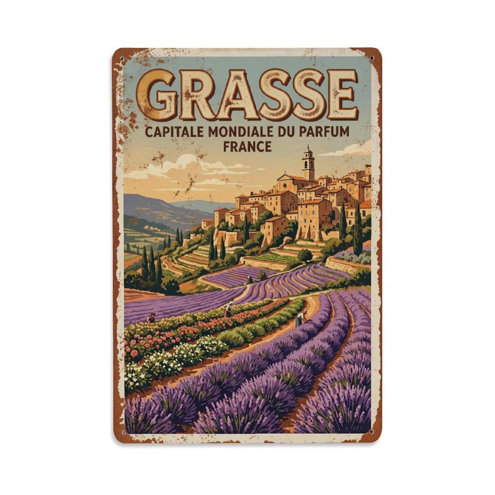 Vintage Travel Grasse France Metal Tin Sign