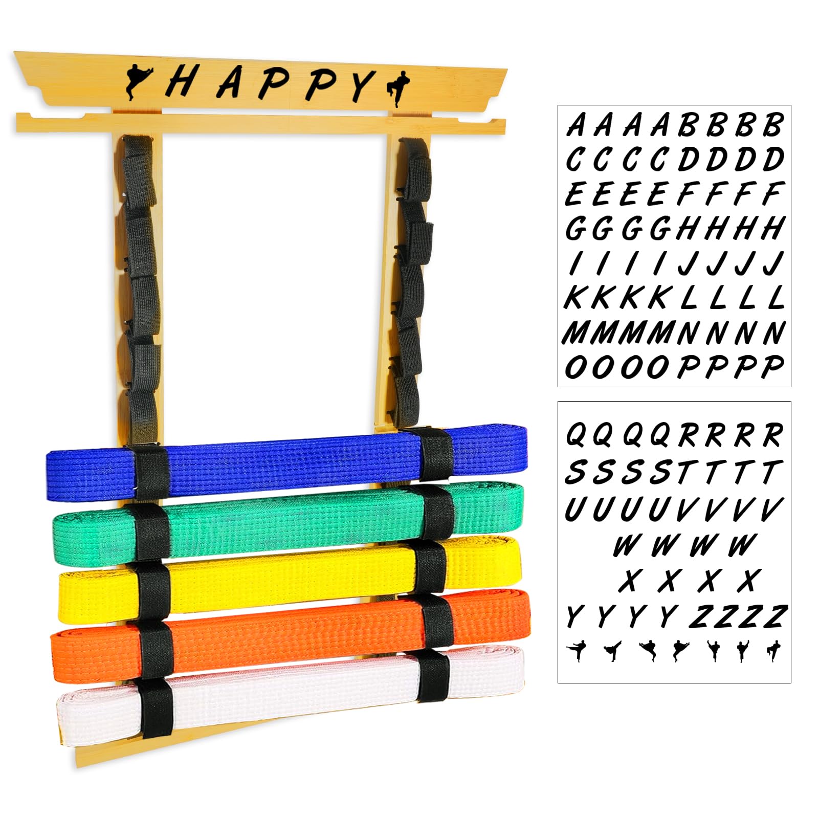 Youyijia 10 Belts Karate Display Rack Martial Arts Belt Holder with Medal Hanger & Stickers – Taekwondo Belt Storage Shelf Holder for Christmas Decorations, Judo And Karate Belt Organiser (Bamboo)