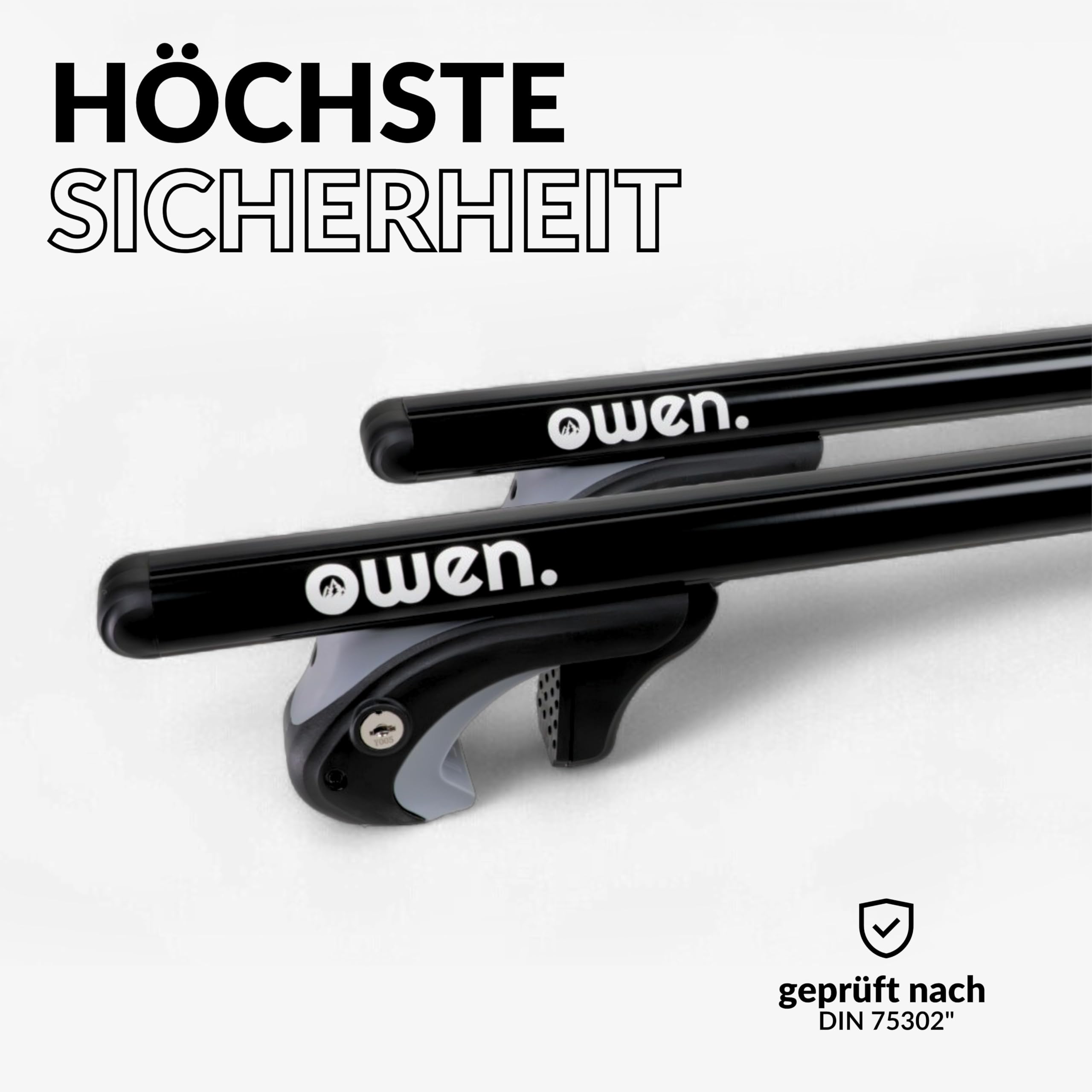 Owen 5.0 Auto Dachträger für offene Reling 120cm Schwarz | Alu Relingträger abschließbar 90kg dynamisch | Querträger verstellbar 70-108cm | für Dachbox, Dachzelt