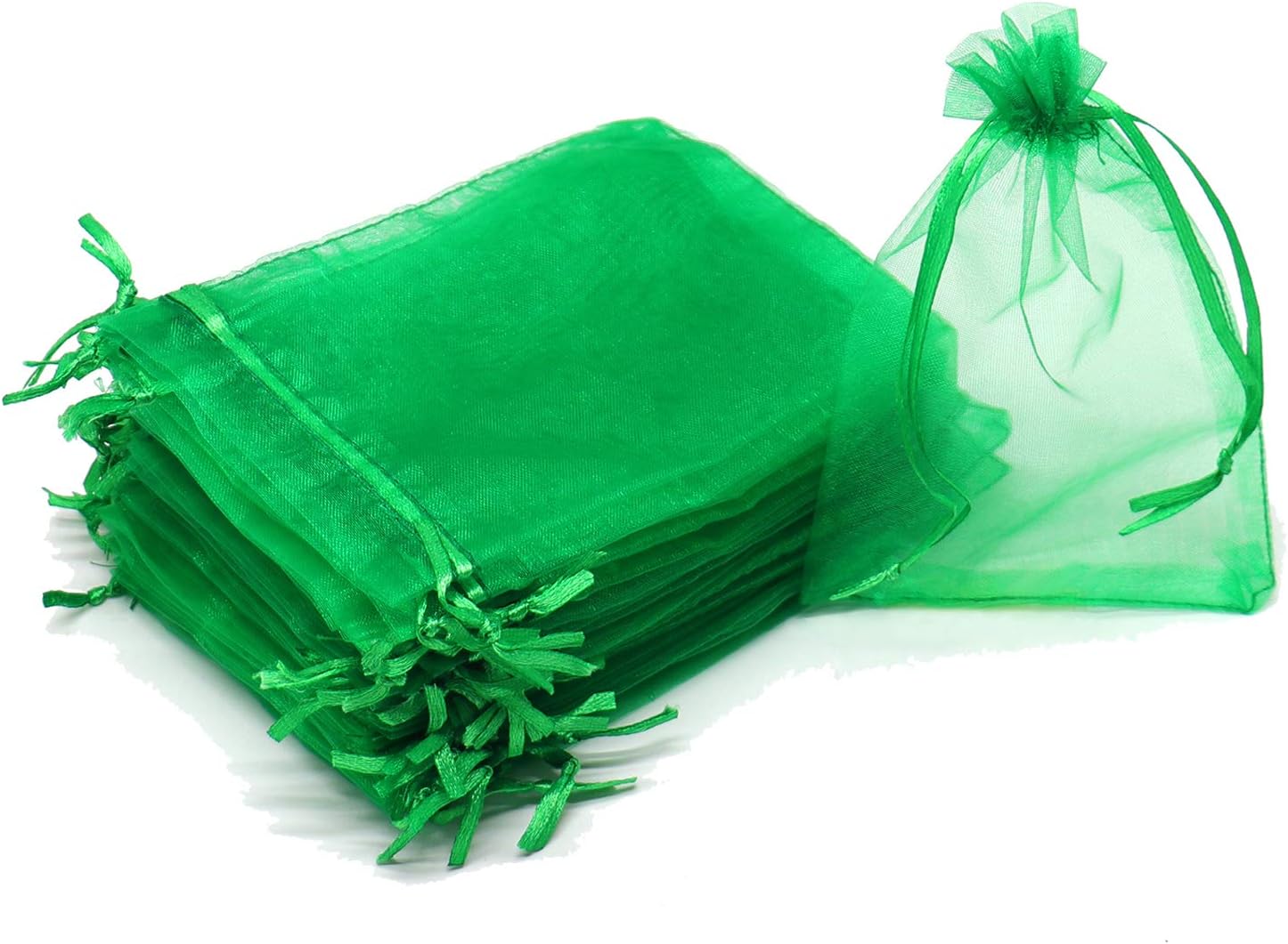 Bezall 100Pcs Green Organza Bags 8x12 Inch, Large Mesh Drawstring Christmas Favors Bag Jewelry Gift Pouches Wedding Candy Bags