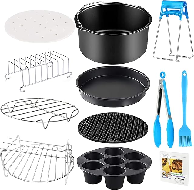 YINGRACE Air Fryer Accessories 7 Inch, 12PCS General Air Fryers Accessory Set Compatiable for Cosori 3.5L, Tower 4.3L, Ninja 3.8L Deep Basket Airfryer, Non-Stick BPA-Free Dishwash Safe