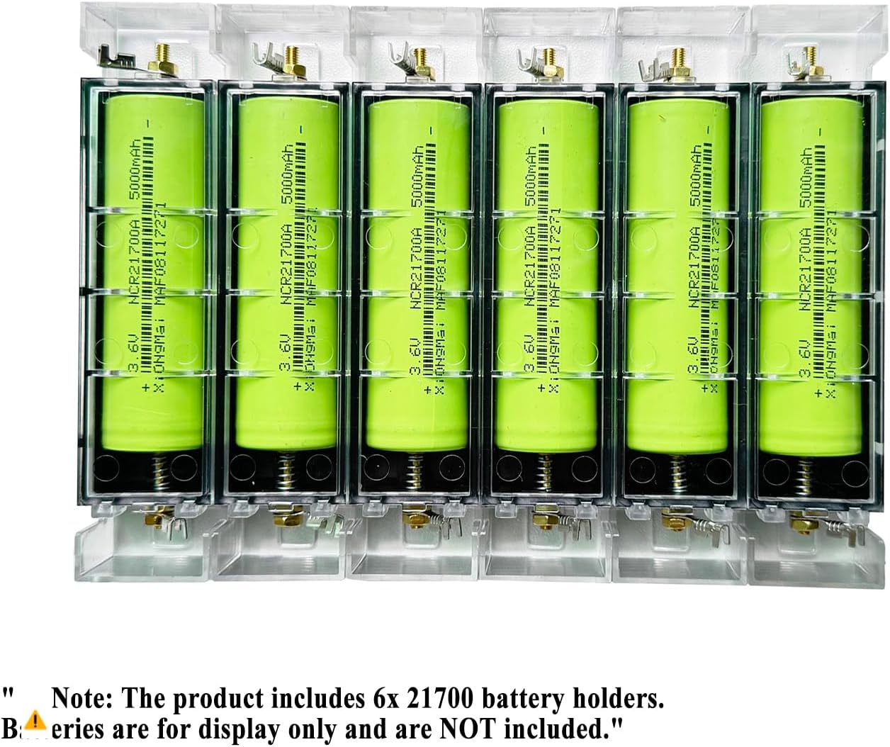 21700 Battery Holder, 1-Slot DIY Case with Protection Caps, No Soldering Brass Contacts, Transparent Cover, Modular Storage for Lithium Batteries (6-Pack)