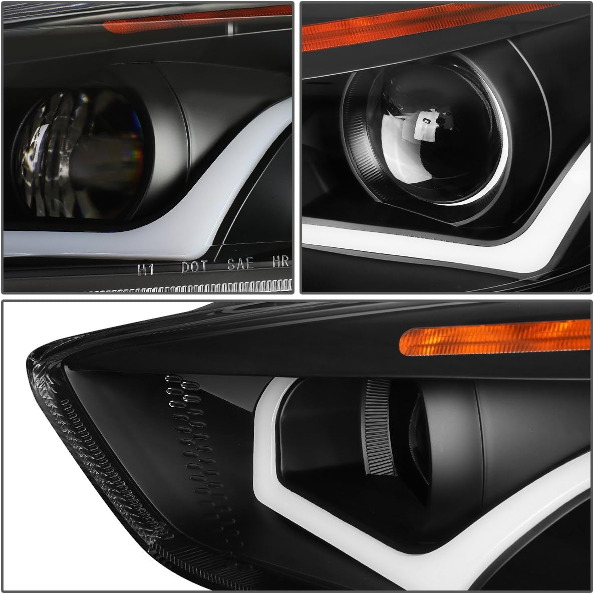 DNA MOTORING Projector Headlights Assembly Compatible with 2015-2018 Ford Focus, Black housing/Amber corner HL-HPL-LED-FF16-BK-AM