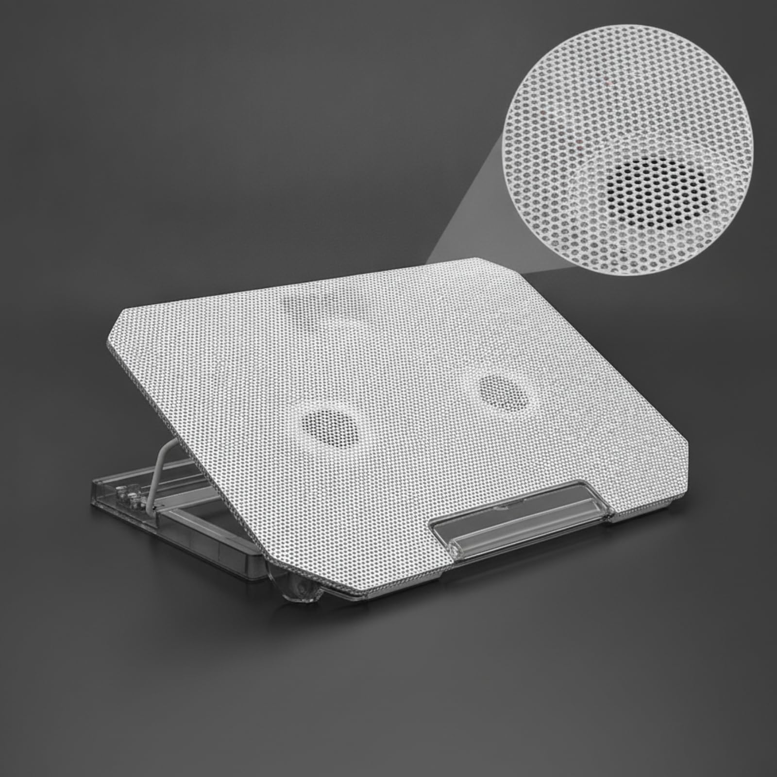 Base Refrigeración con Ventiladores Ventilado con Ventiladores Ajustable para Jugadores, Escritorio, Plateado