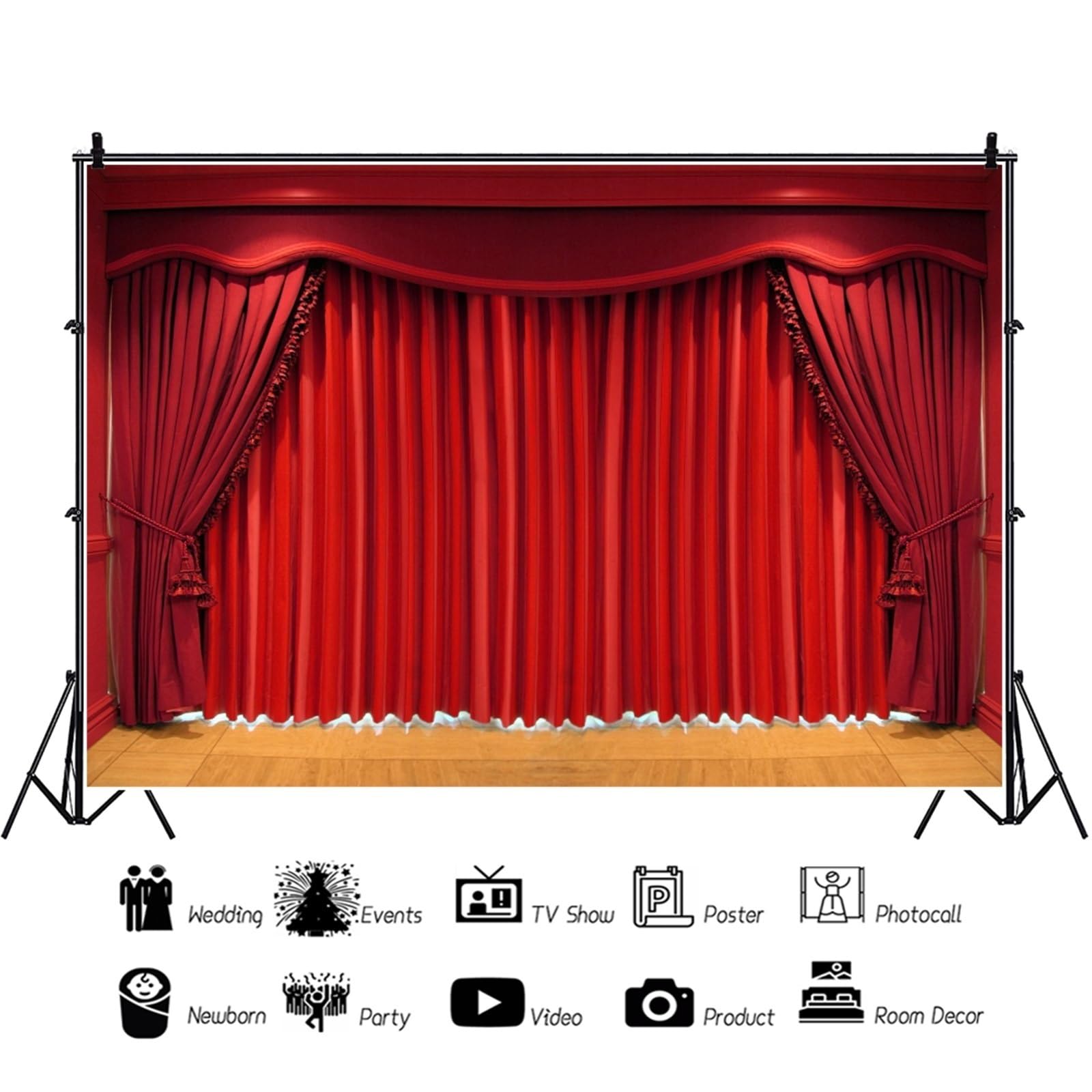 YongFoto 3x2m Vinile Sfondo Fotografico Red Curtain Palcoscenico Fondale Foto Festa Bambini Boby Nozze Adulto Partito Studio Fotografico Puntelli