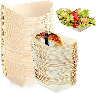 100 Pièces Coupelles en Bambou Bateau, 11x7cm Coupelles Bateau Barquette, Biodégradable Coupelle Alimentaire Bol, Durable et Compostable Alternative Naturelle au Bambou, pour Currywurst Encas