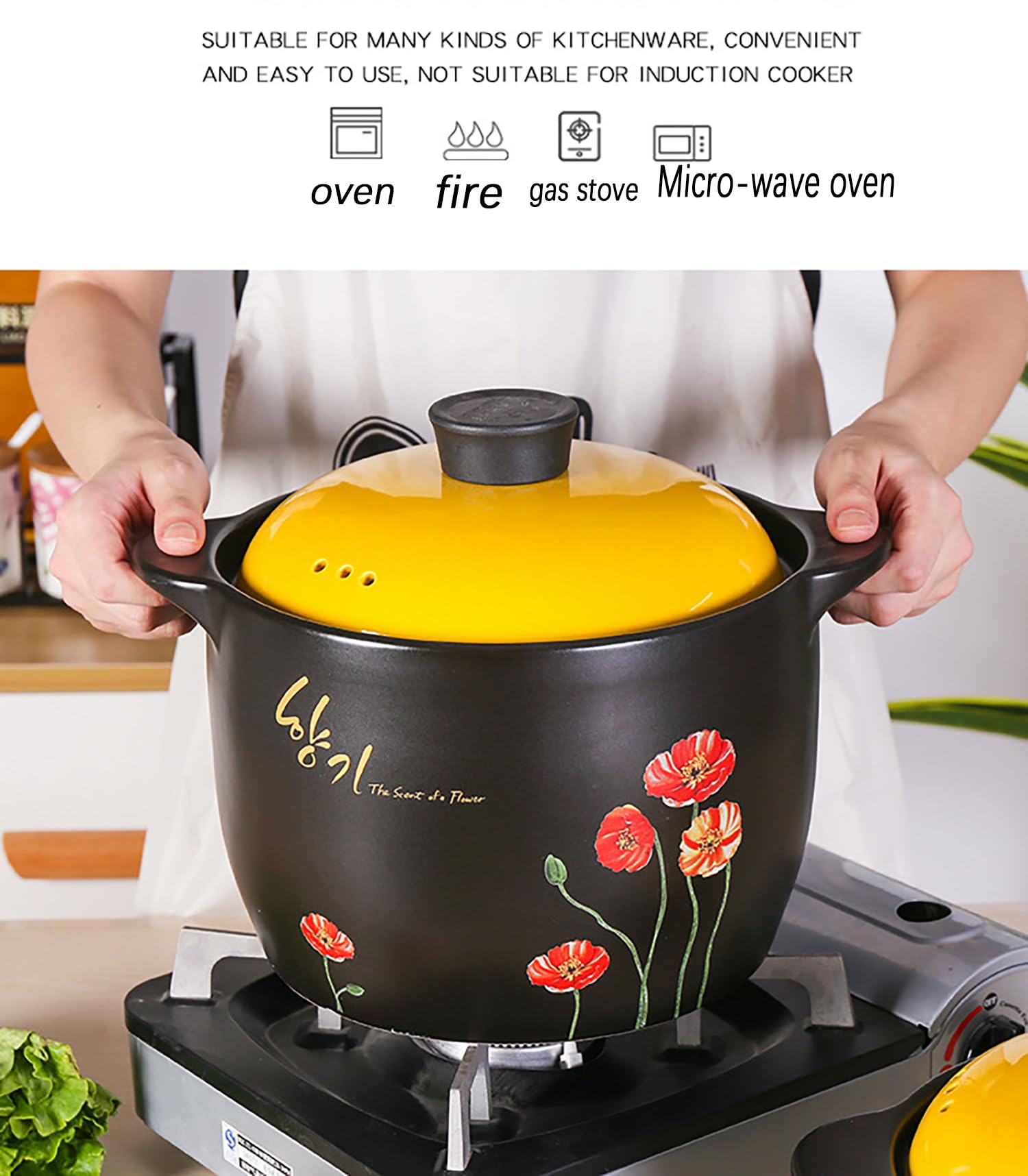 latas de cerámica, Tapa Olla Caliente for Estofado Chino, Sopa De Leche Arroz(5.5l)