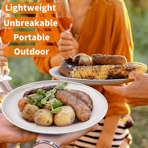 Miniatura 7 de MISS BIG Platos llanos, juego de 8 platos llanos, platos ligeros de paja de trigo para niños y adultos, platos irrompibles, sin BPA y sin tintes