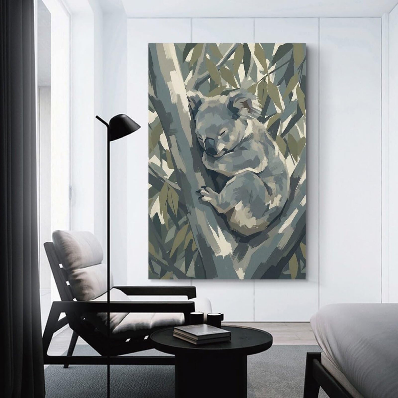 Junmoney Sleeping Koala in Eucalyptus Tree Home Decor Wall Art 16x24inch(40x60cm), for Office, Study Or Home Workspace, Home Office Artwork with Decorative Appeal