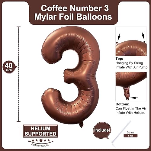 Miniatura 10 de Globo marrón café número 6 de 40 pulgadas, tamaño grande, papel de aluminio de Mylar retro, globos de helio marrón para fiesta de cumpleaños,