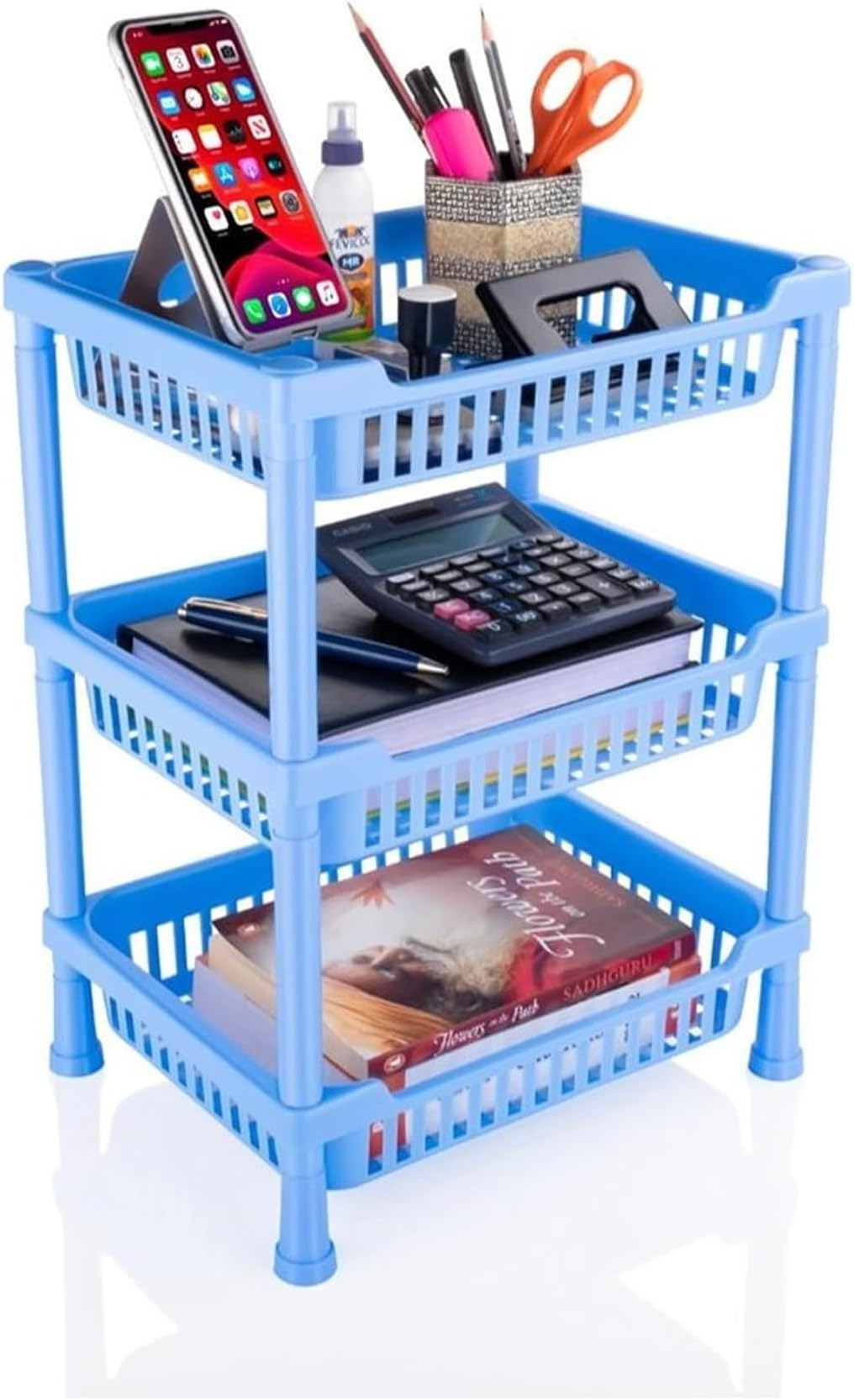 Sulfar Plastic 3-in-1 Compact Kitchen Organizer | Combines Dish Rack, Drainer, and Washing Basket | Space-Saving Design, Ideal for Small Kitchens | Bright Blue