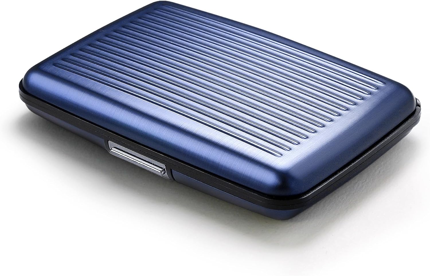 ÖGON -DESIGNS- Aluminum card holder with metal lock, RFID protection against fraud and demagnetization, compact wallet, Smart Case STOCKHOLM model (Aluminum Navy Blue)